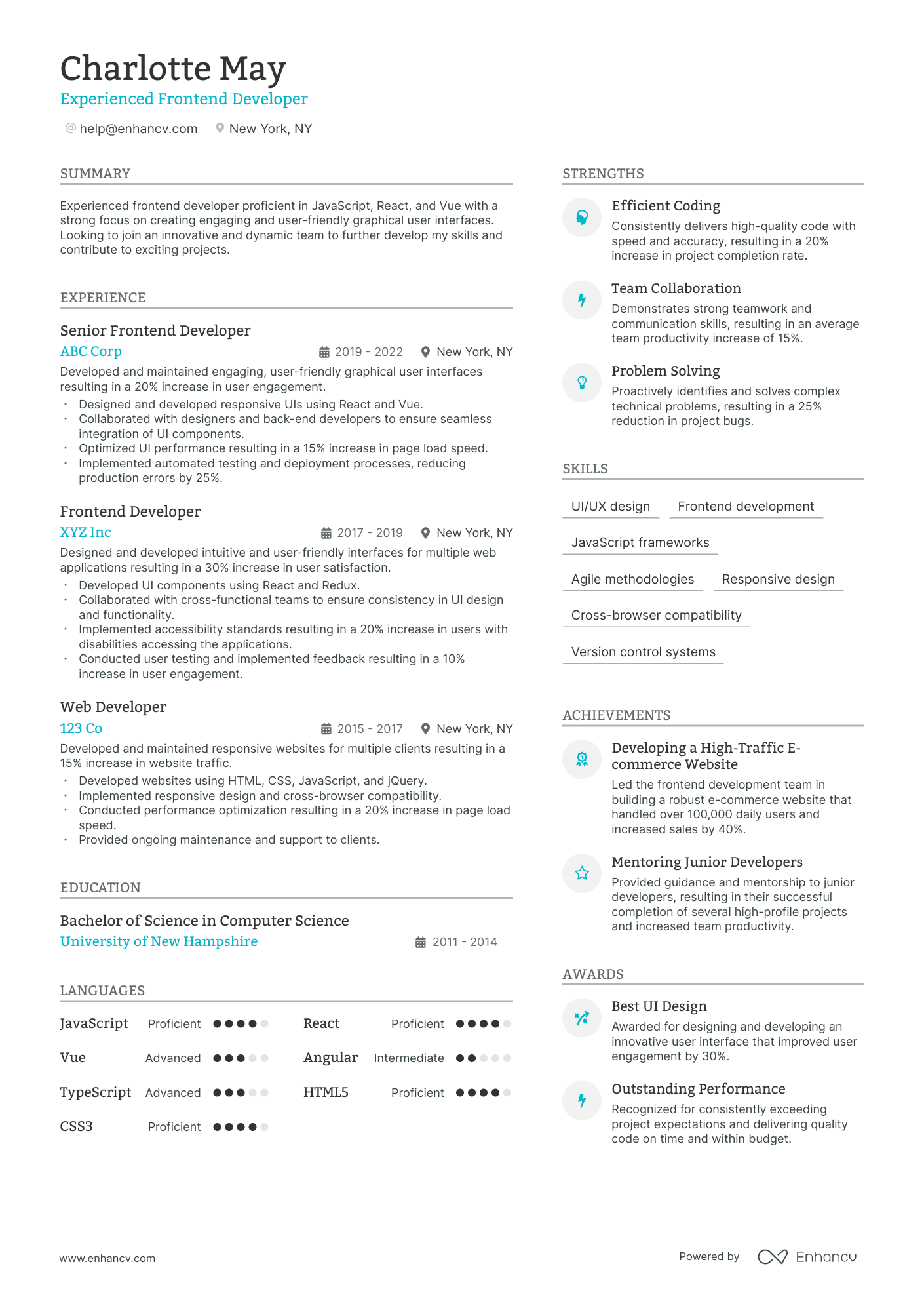 Javascript Developer resume example