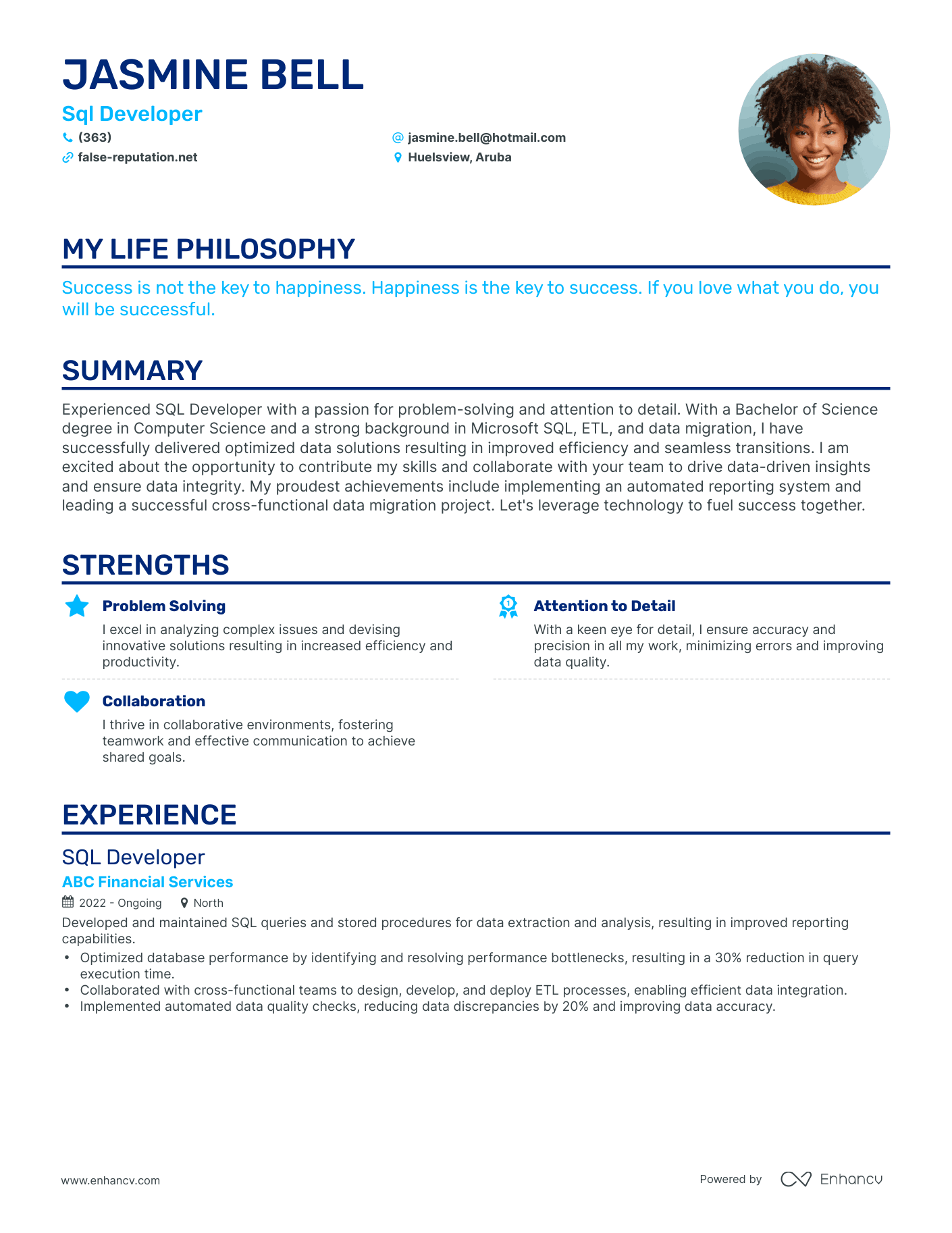 Creative Sql Developer Resume Example