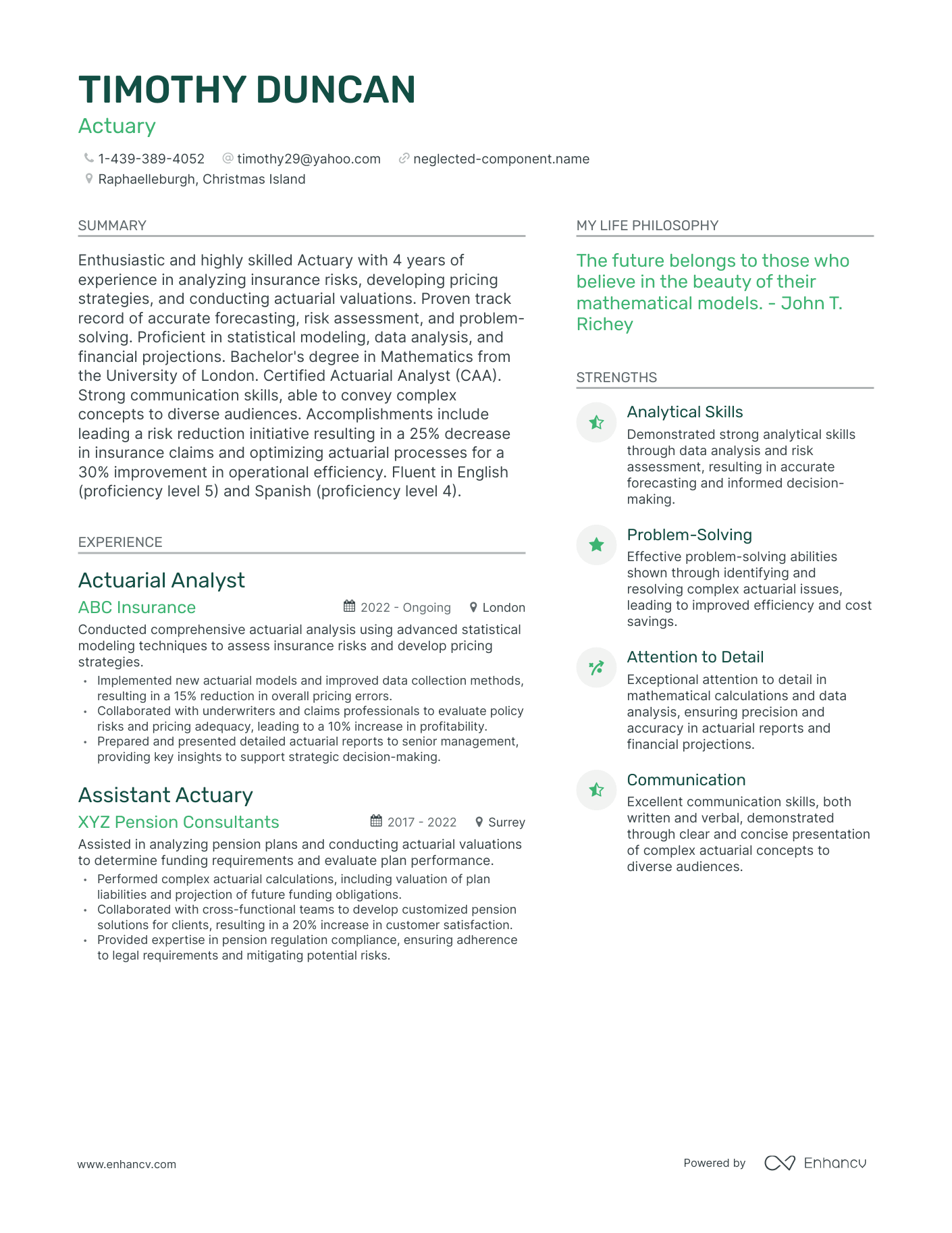 Modern Actuary Resume Example