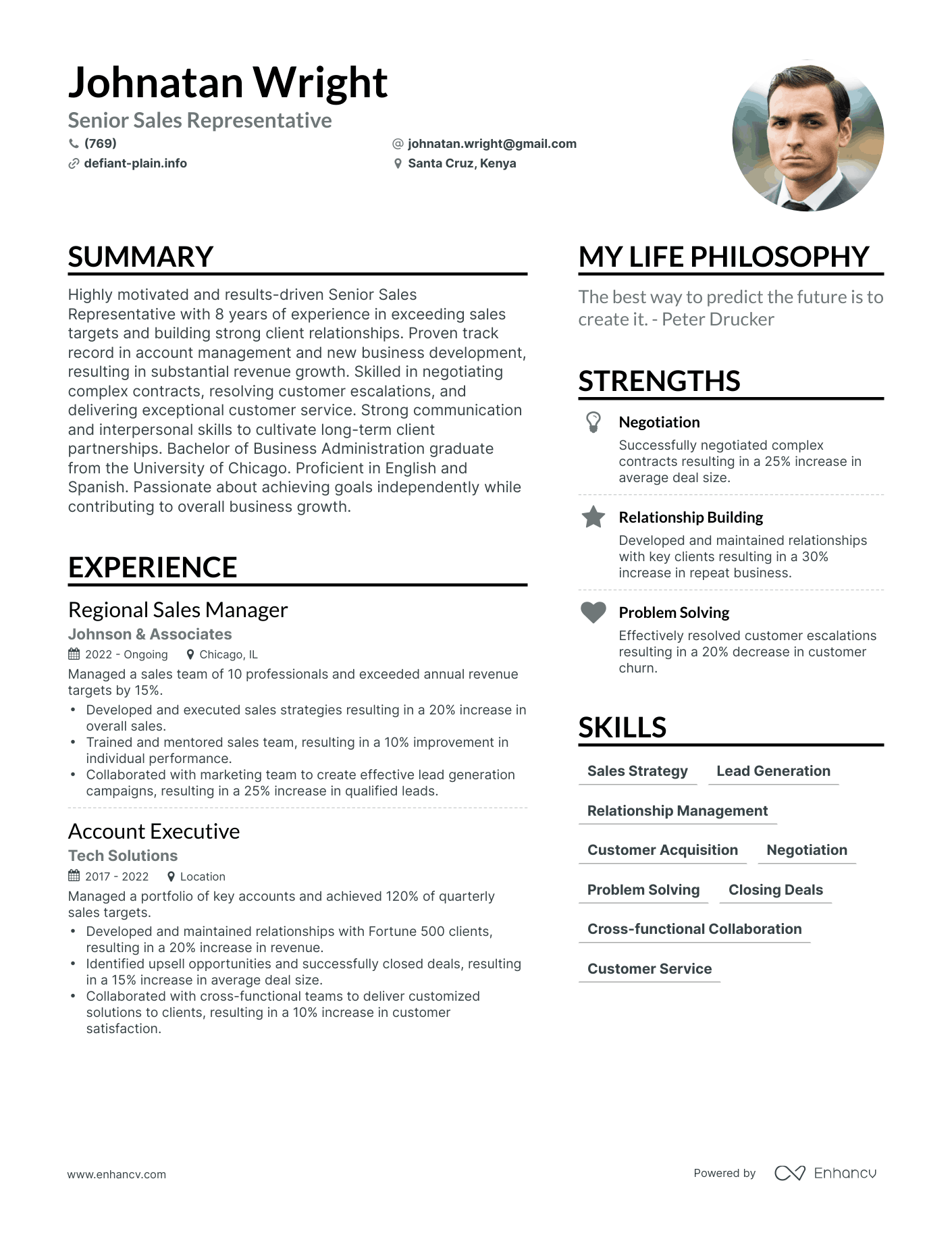 Senior Sales Representative resume example