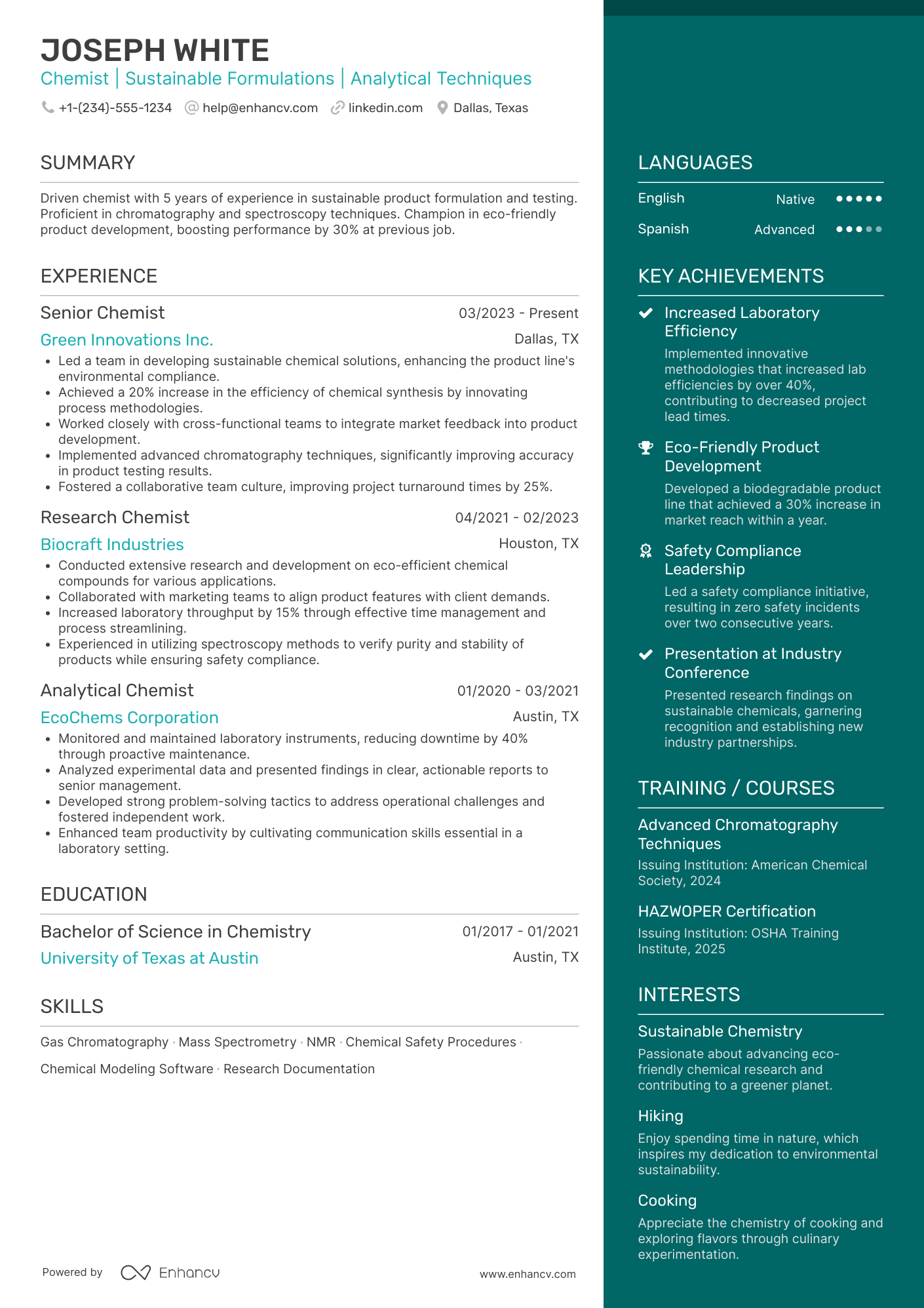 Chemist resume example