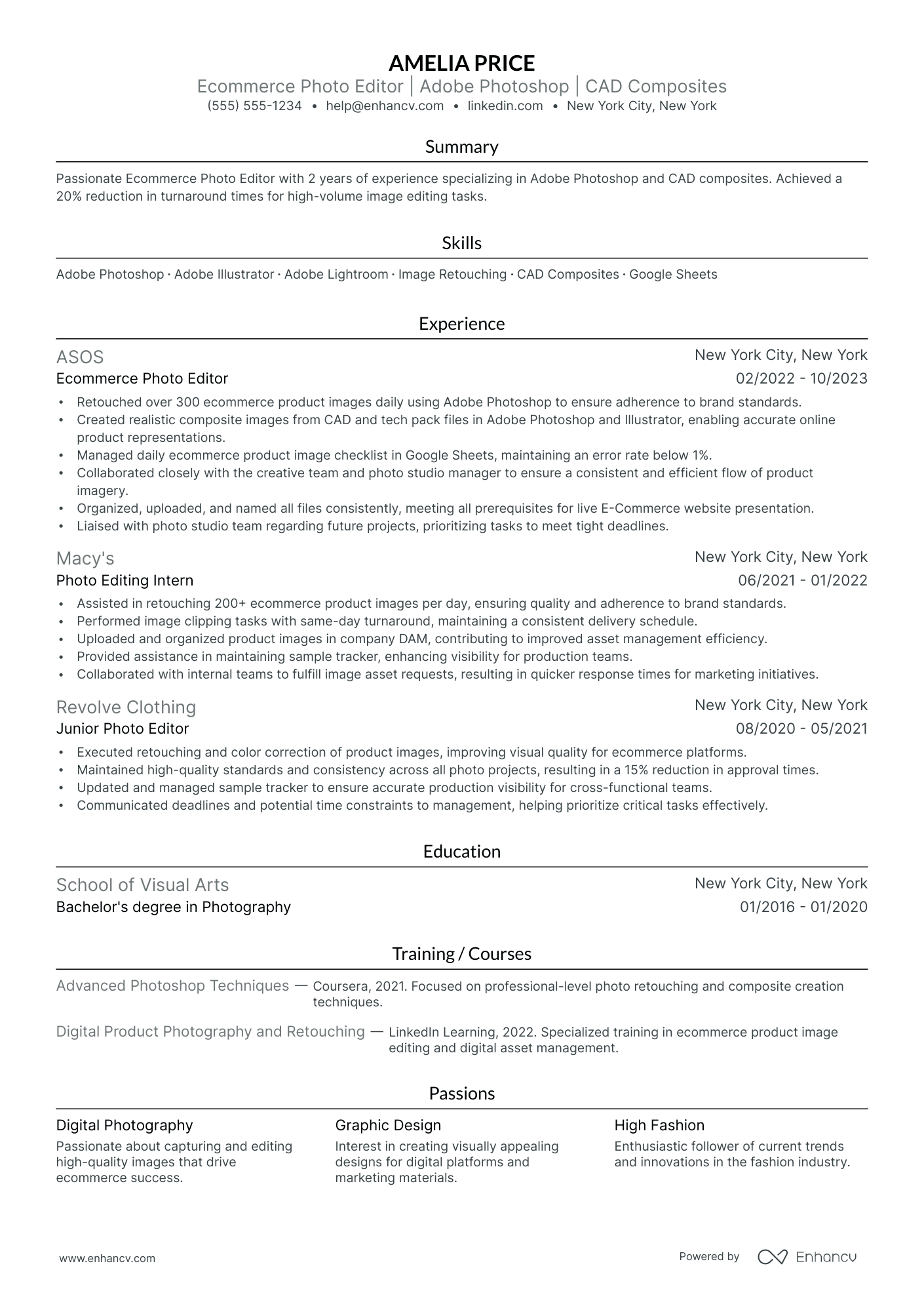 Photo Editor resume example