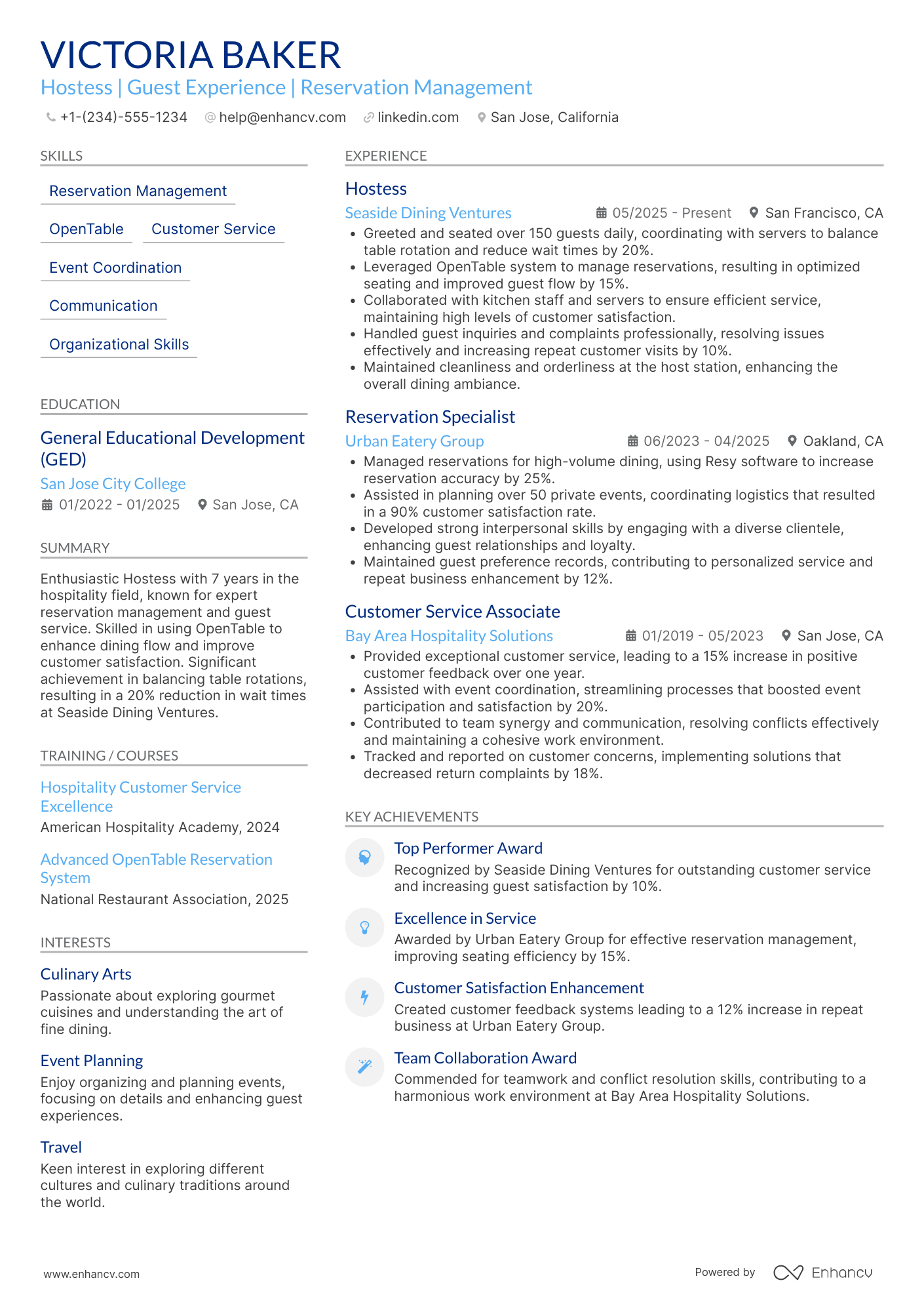 Hostess resume example