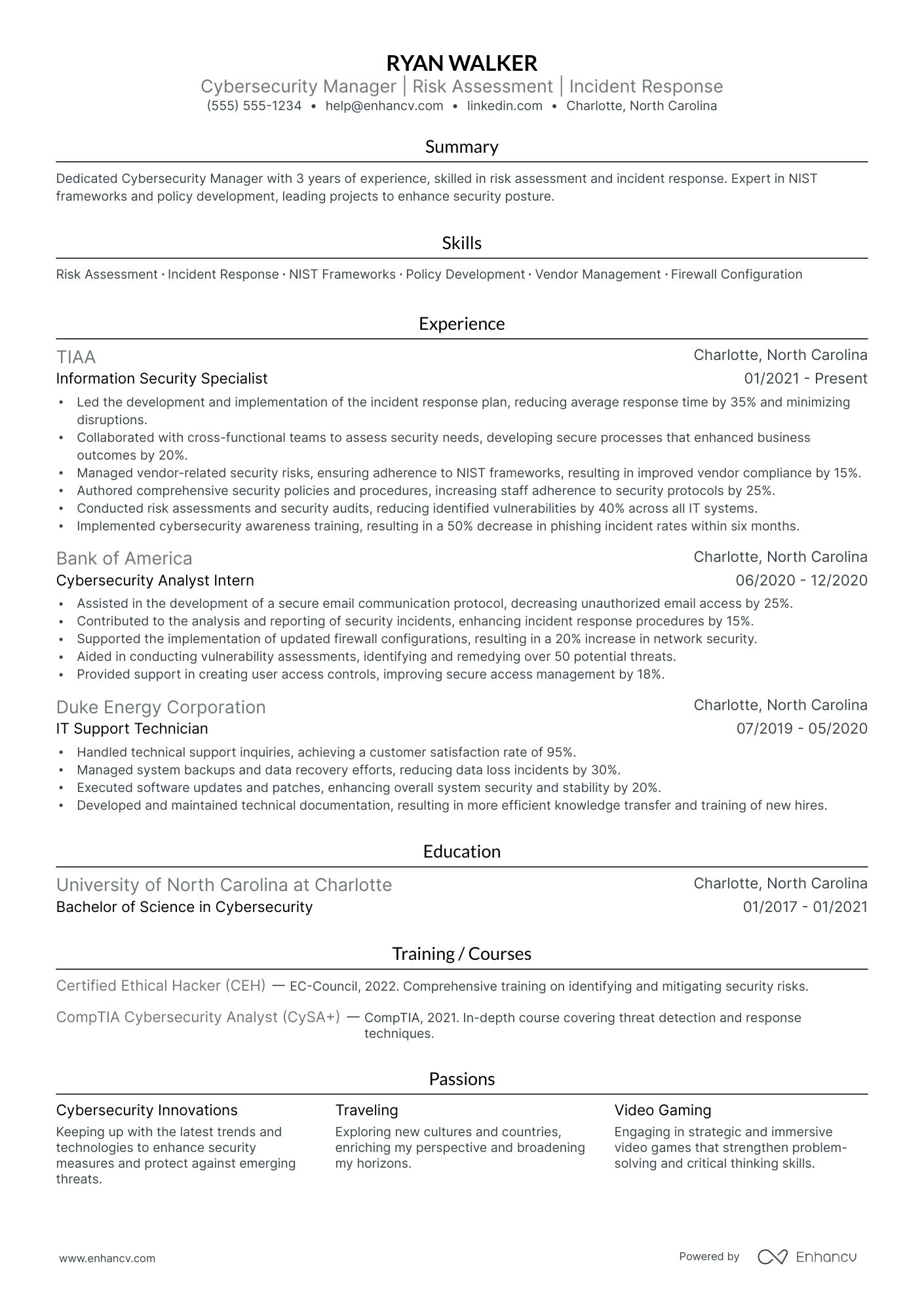 Cybersecurity Manager resume example