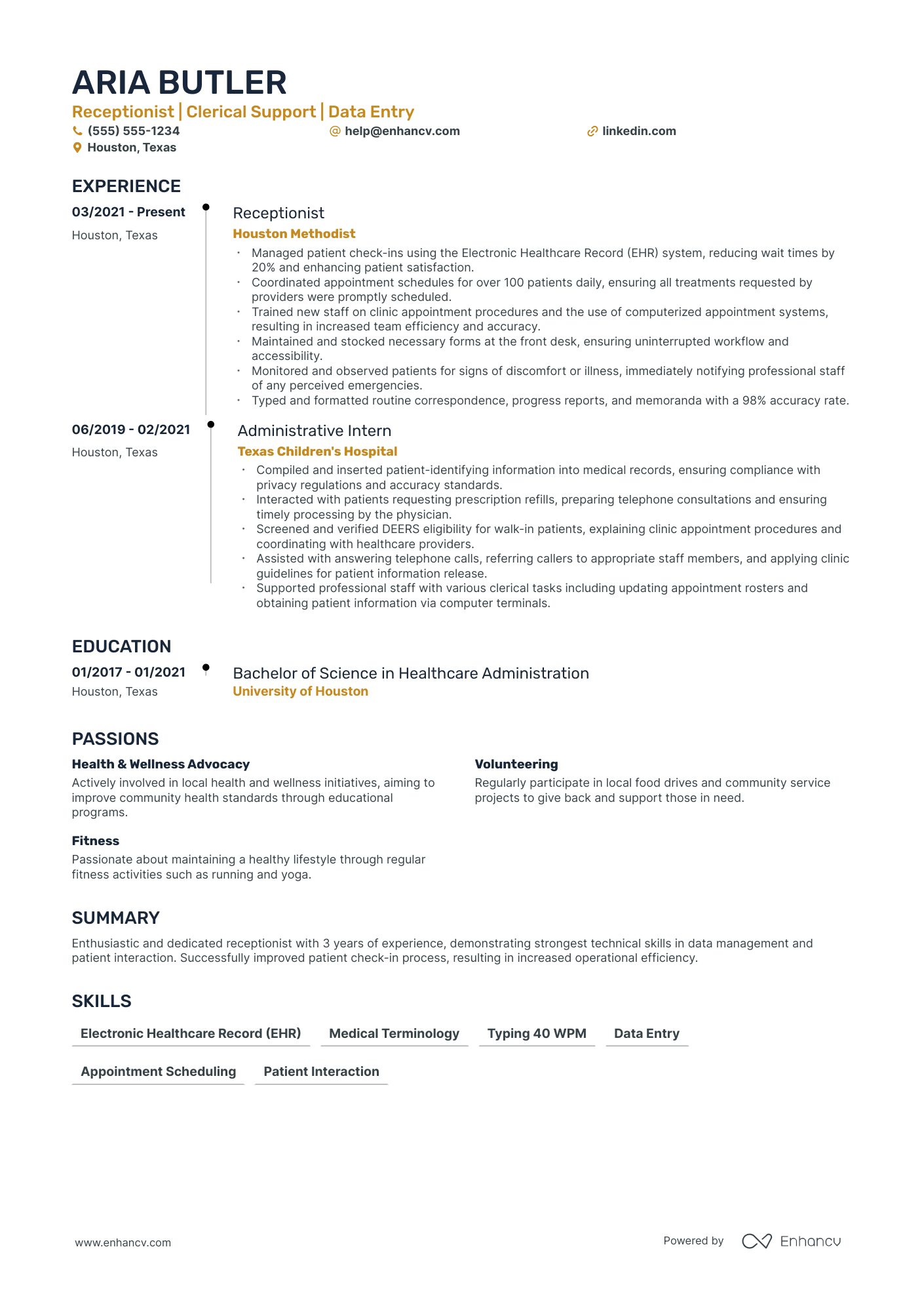 Front Office Clerk resume example