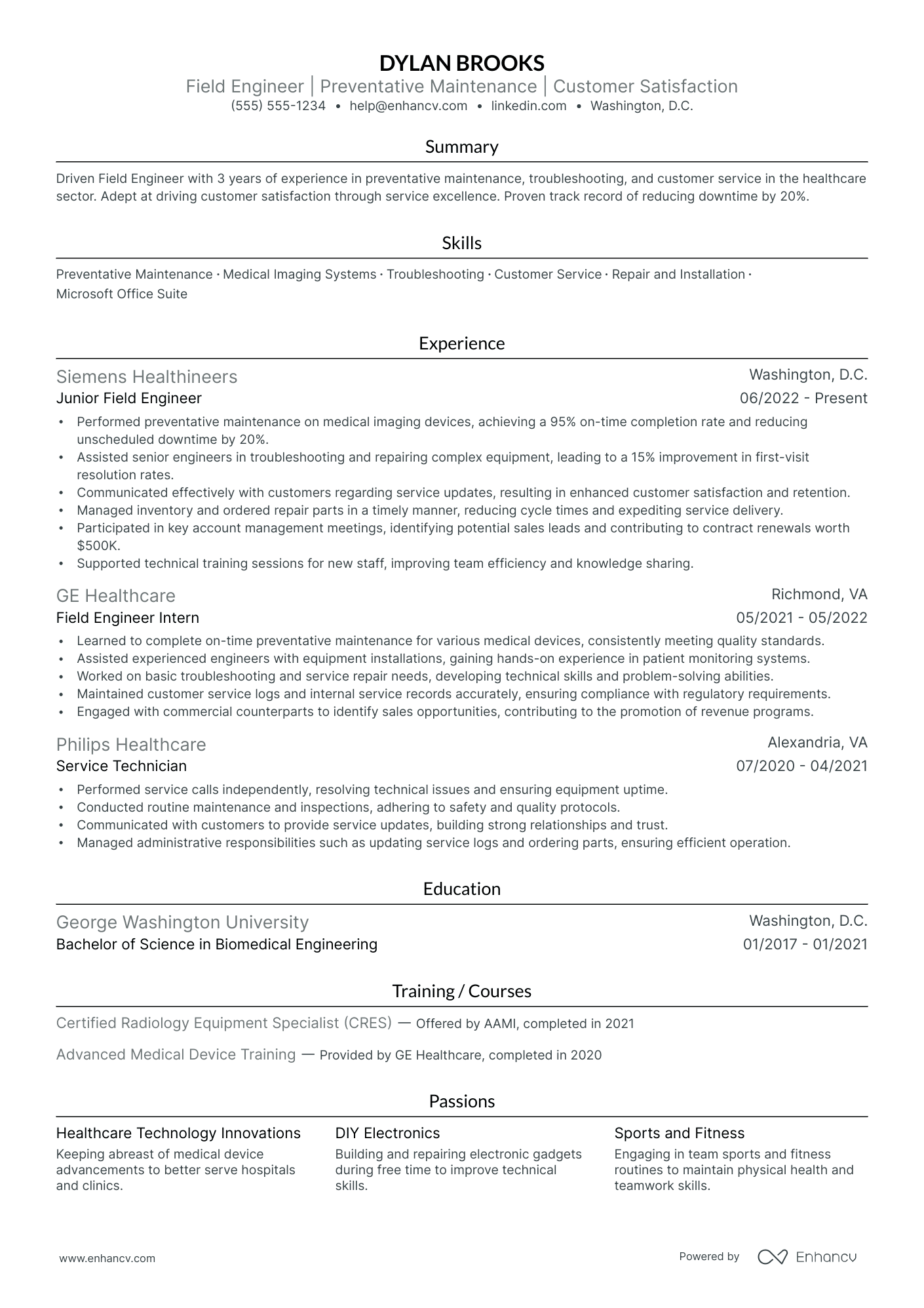 Senior Service Engineer resume example