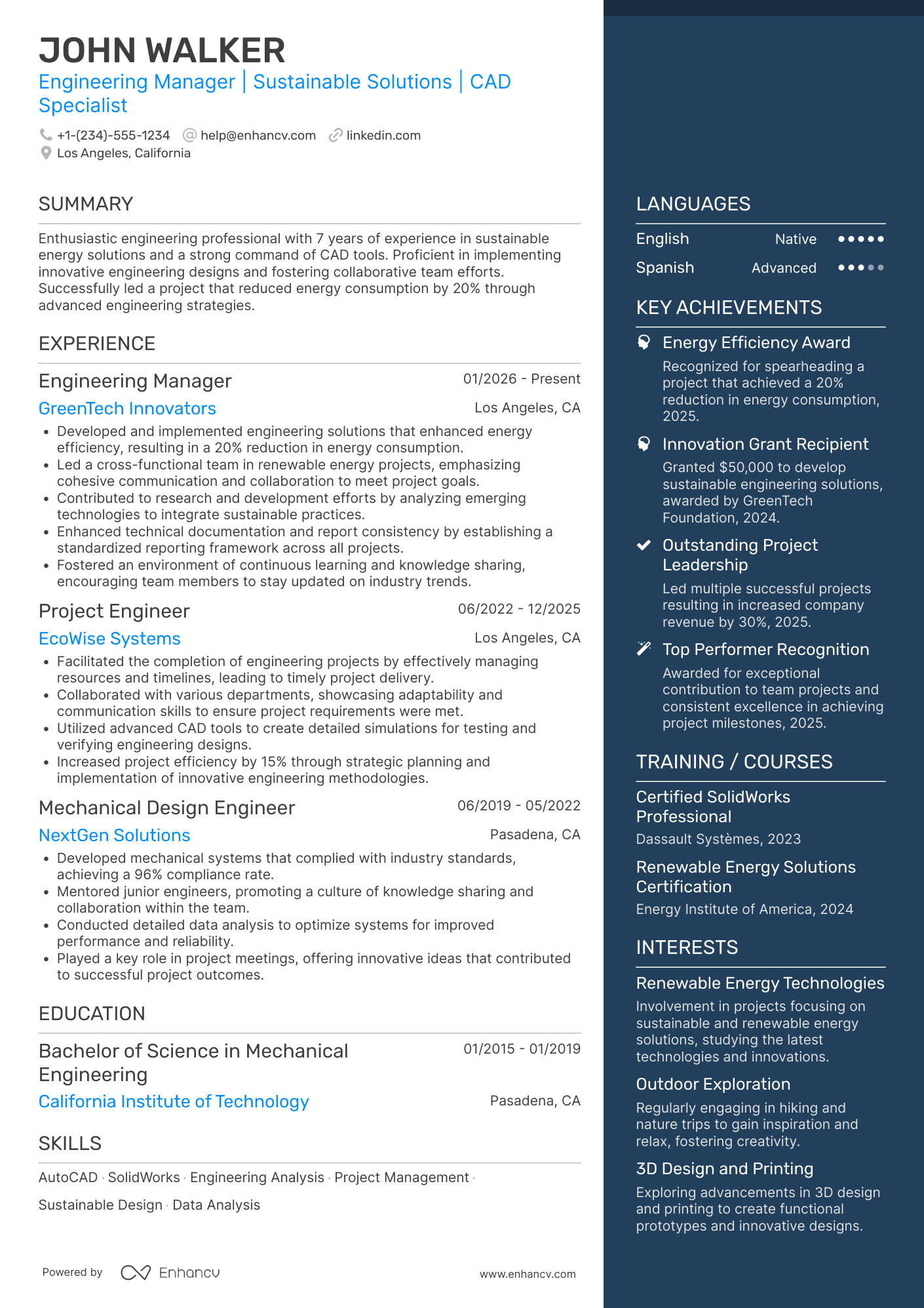 Sophomore Engineering resume example