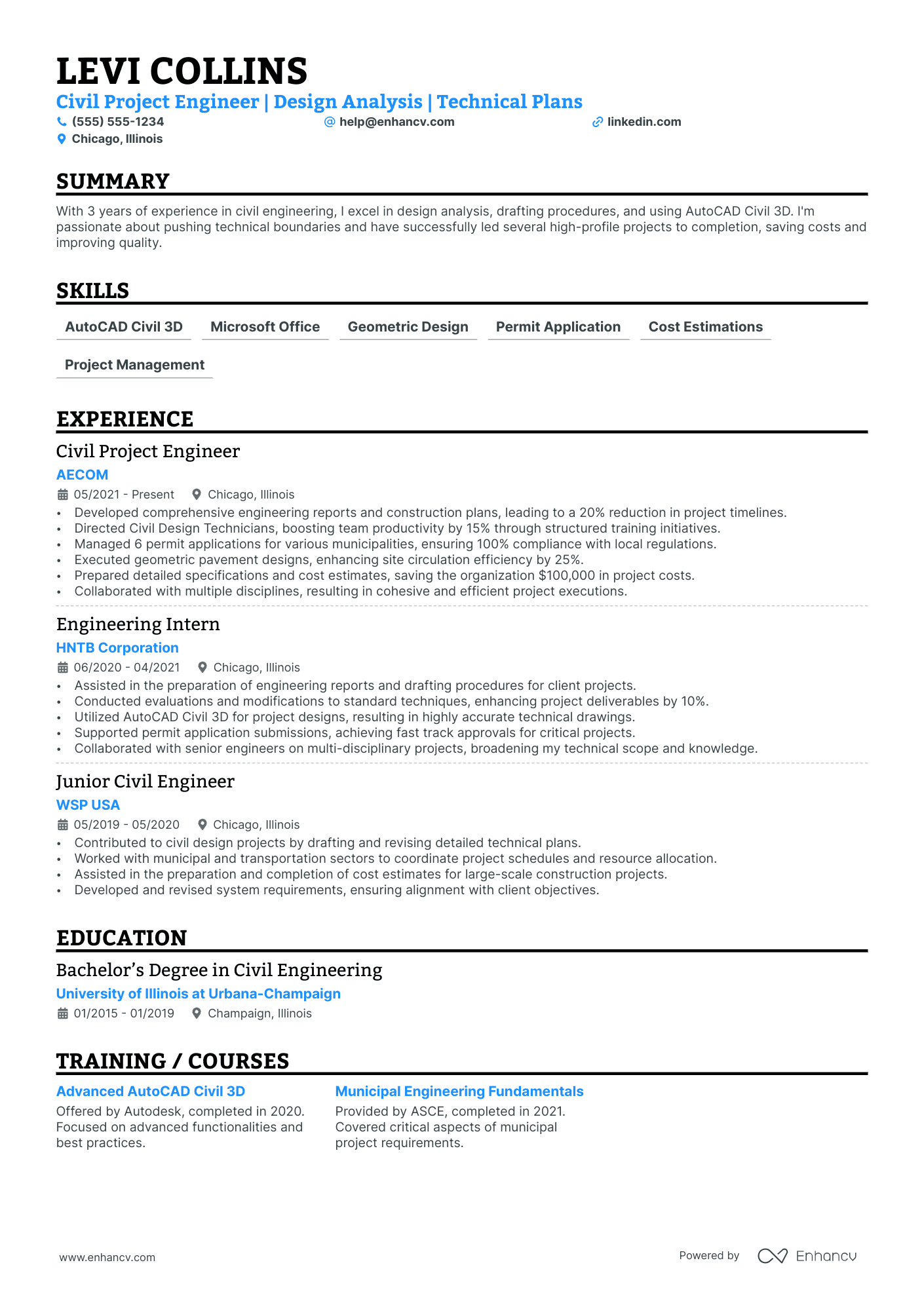 Civil Project Engineer resume example