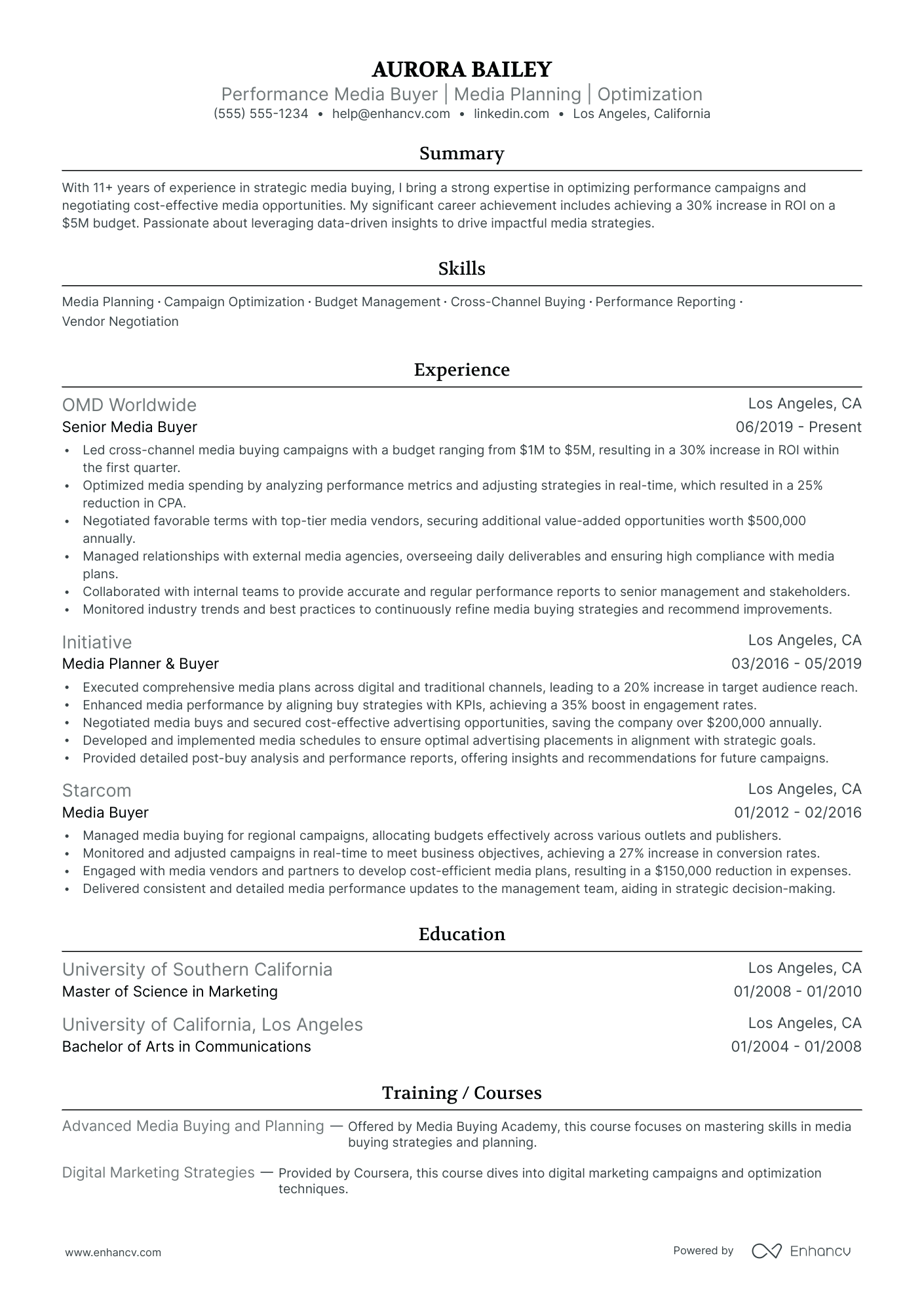 Junior Media Buyer resume example