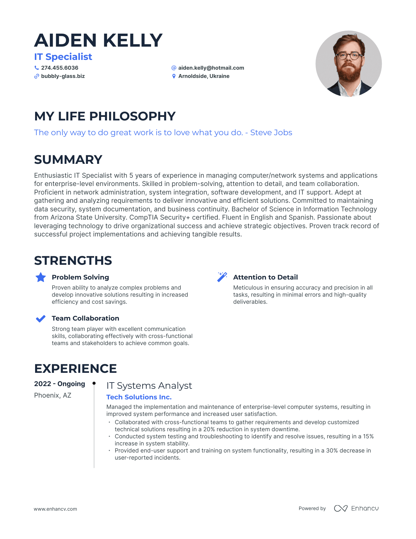 Creative IT Specialist Resume Example