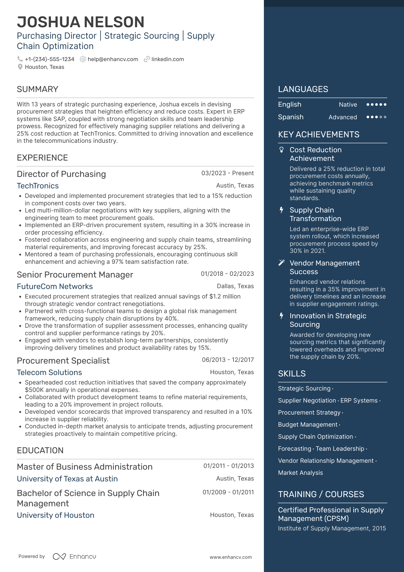 Purchasing Director resume example
