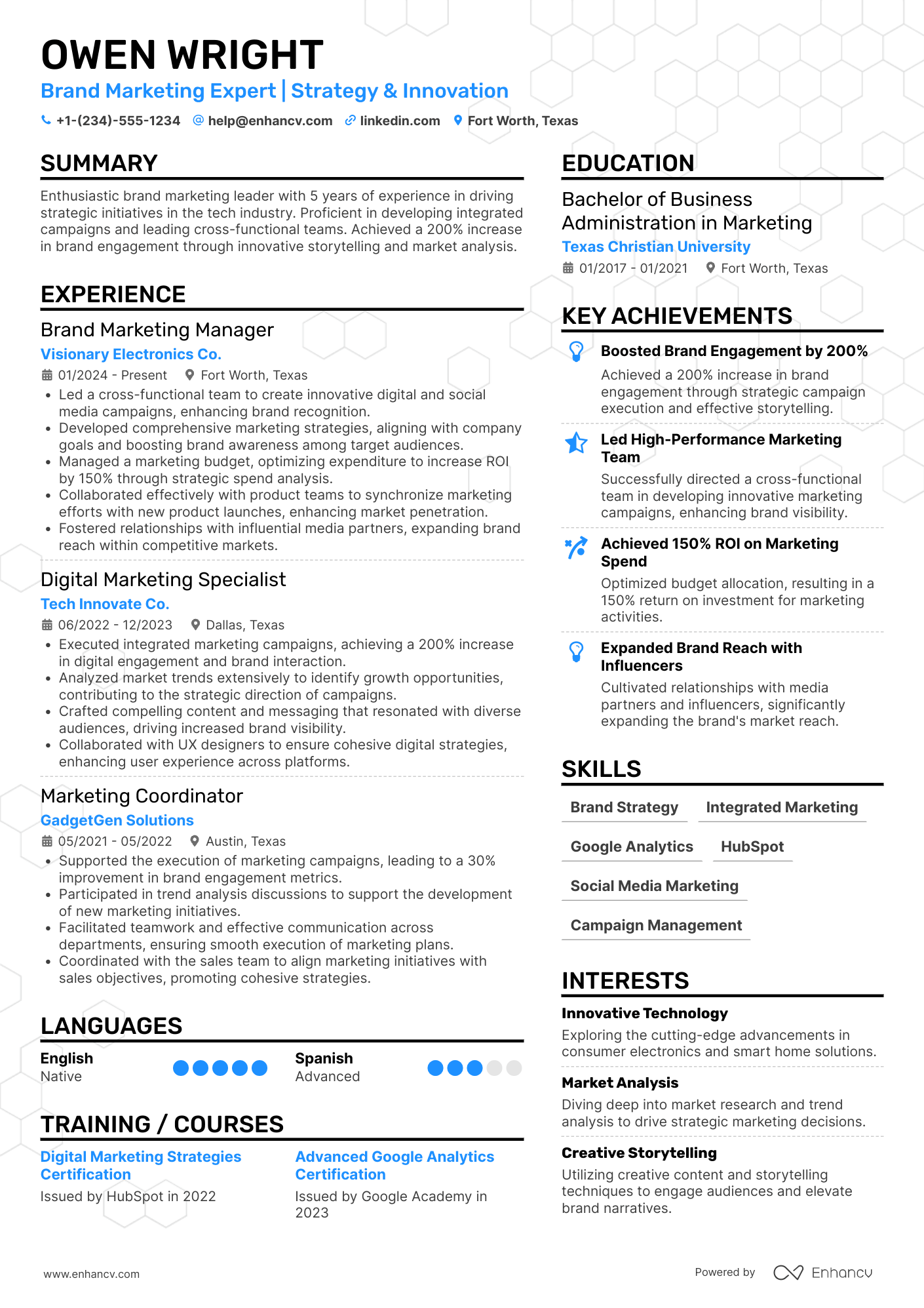 Brand Marketing Manager resume example