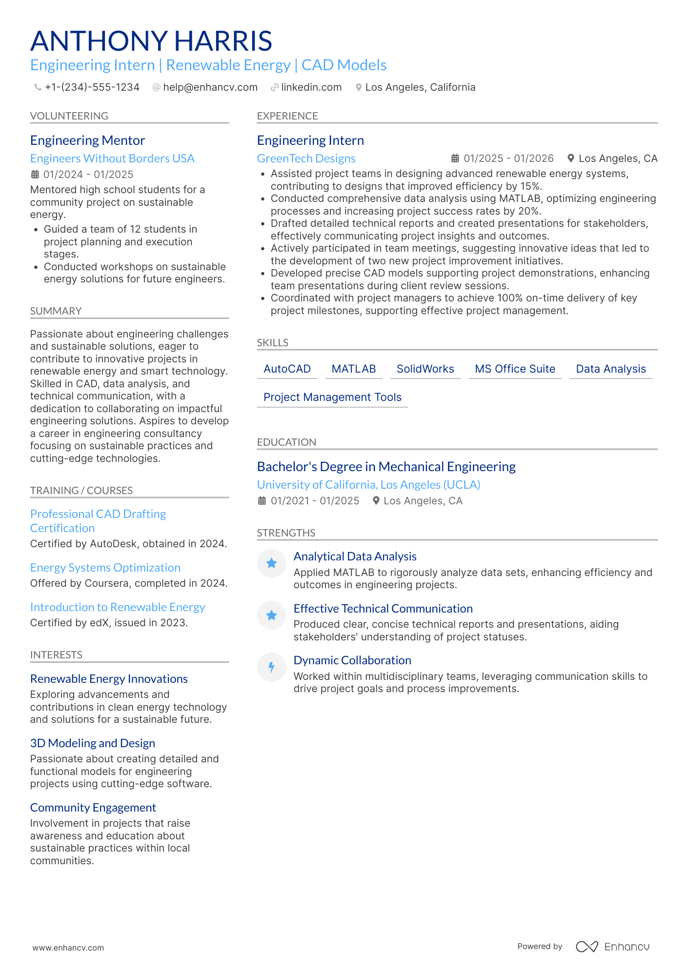 Engineering Student resume example