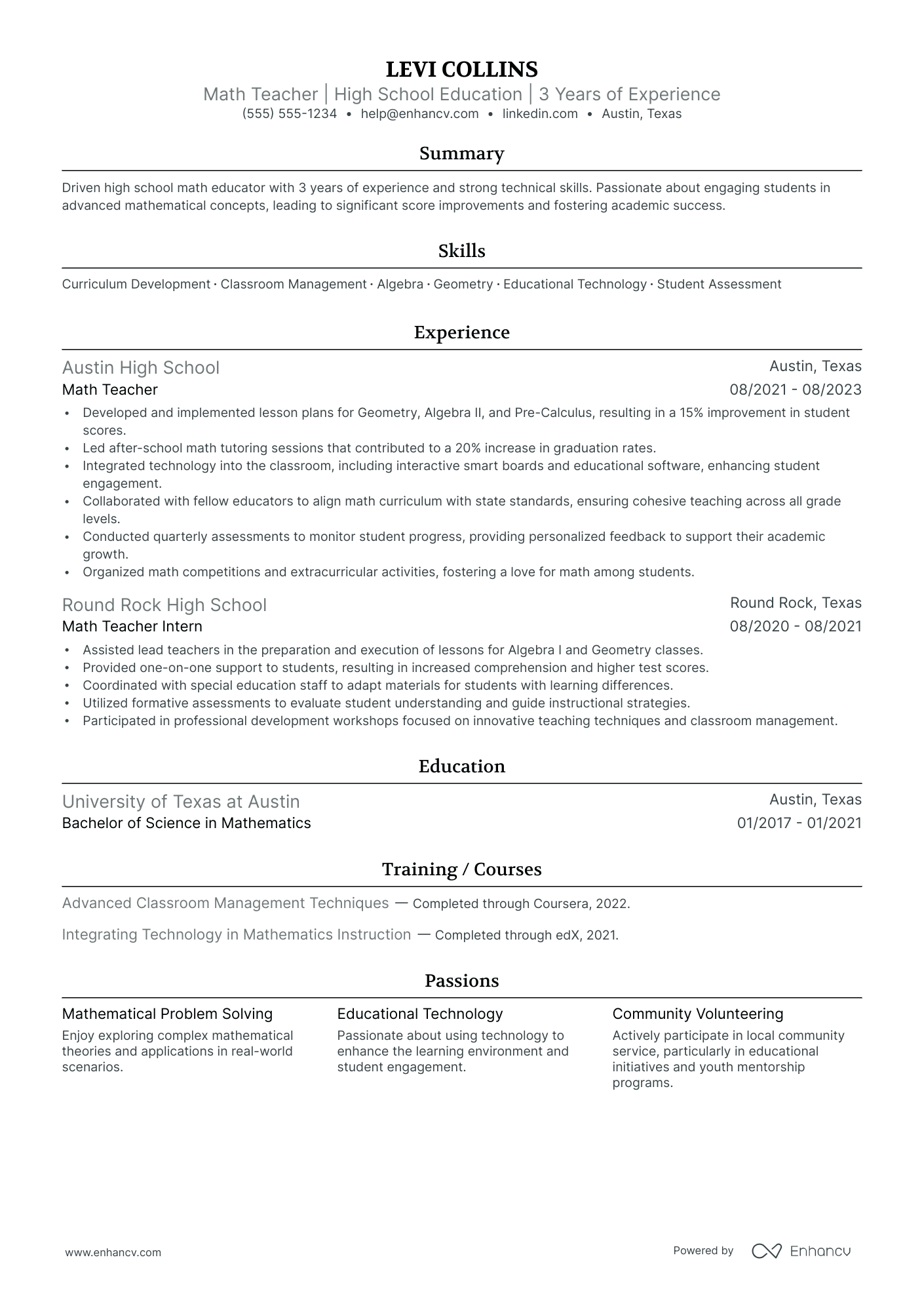 Substitute Math Teacher resume example