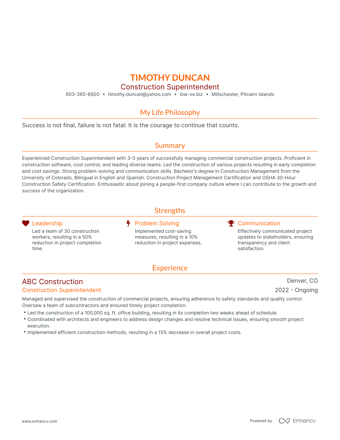 construction resume examples