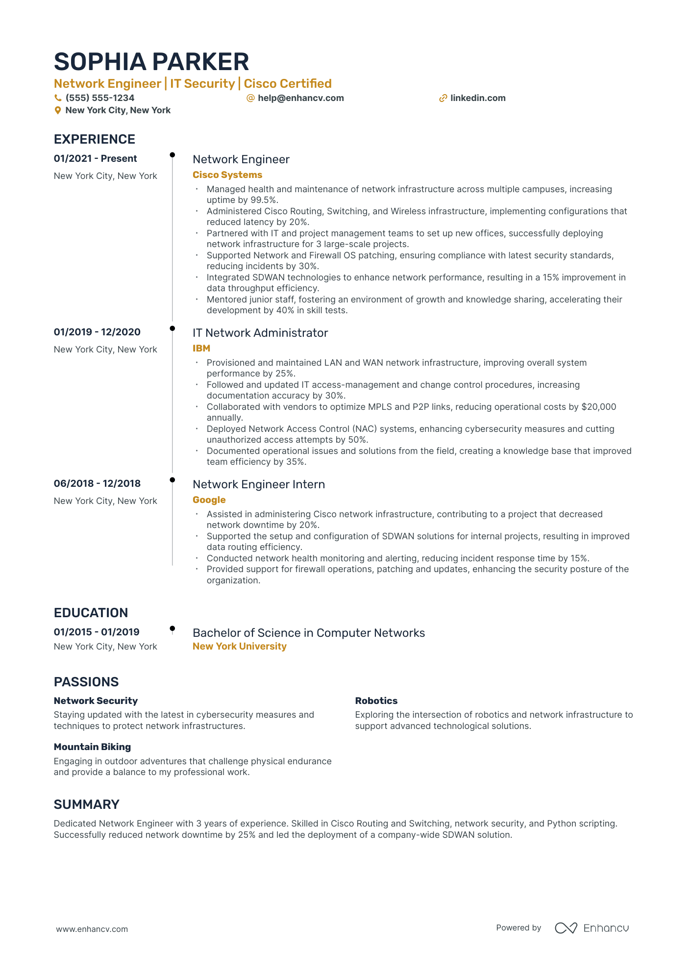 Network Hardware Engineer resume example