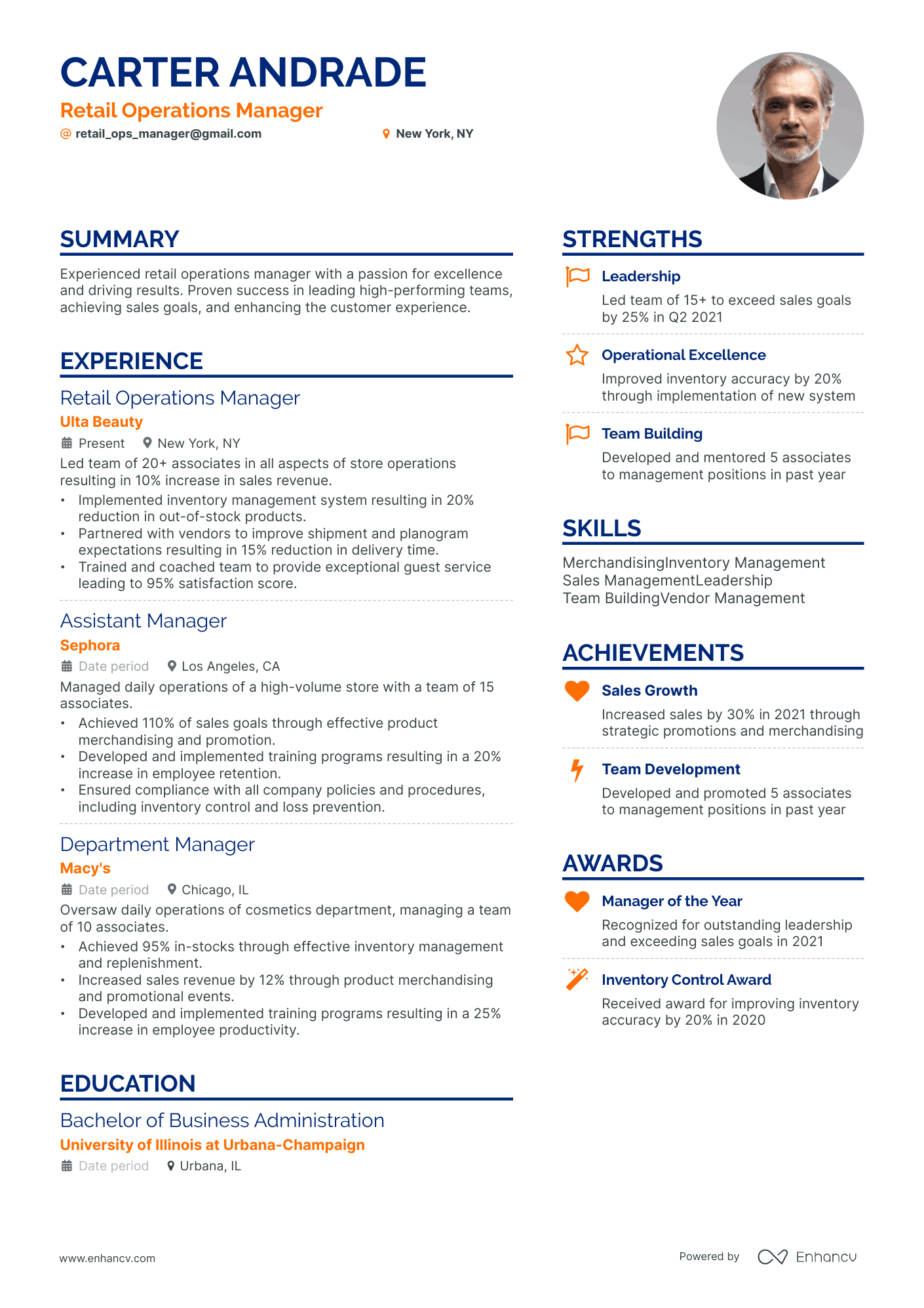 Retail Operations Manager resume example