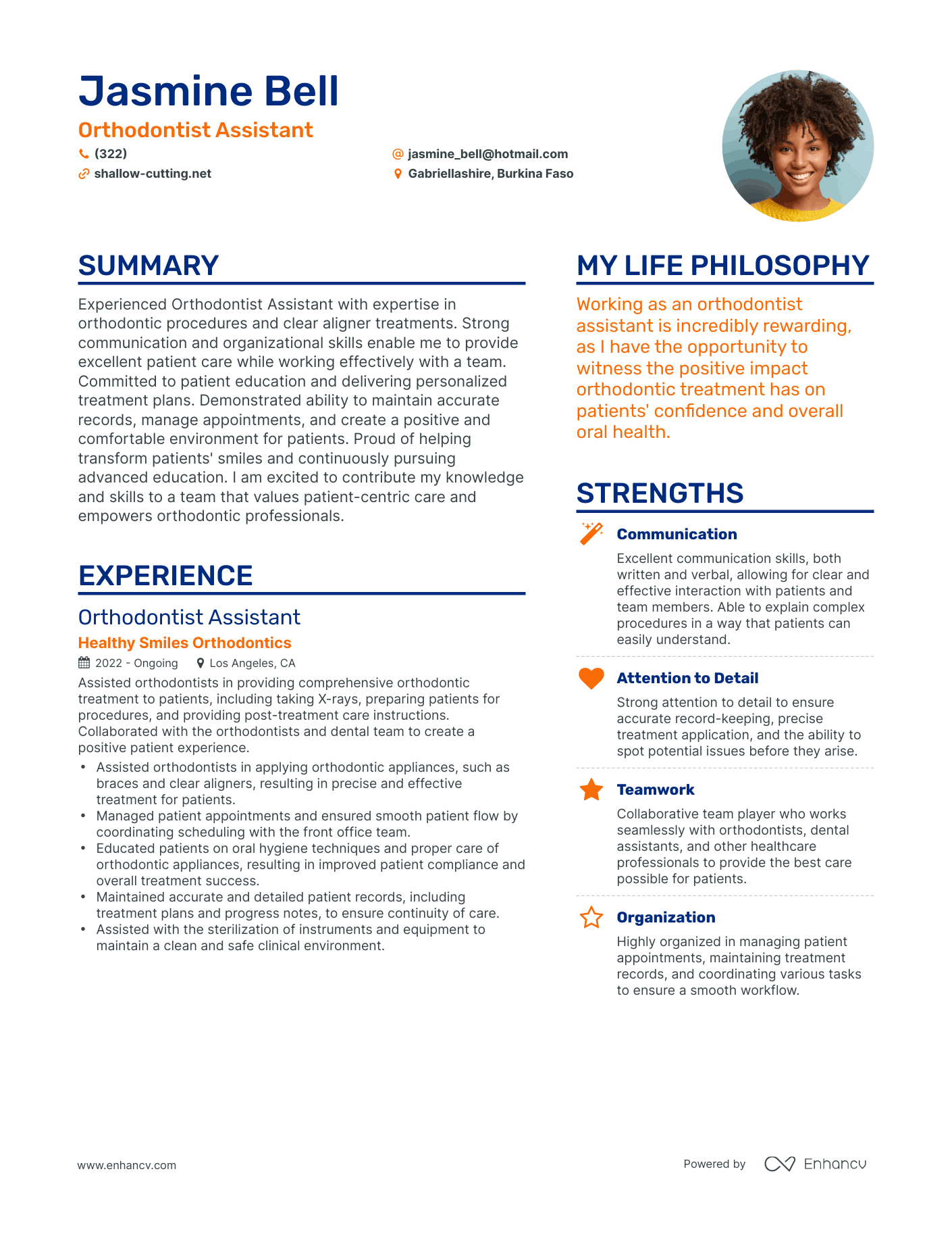 Orthodontist Assistant resume example