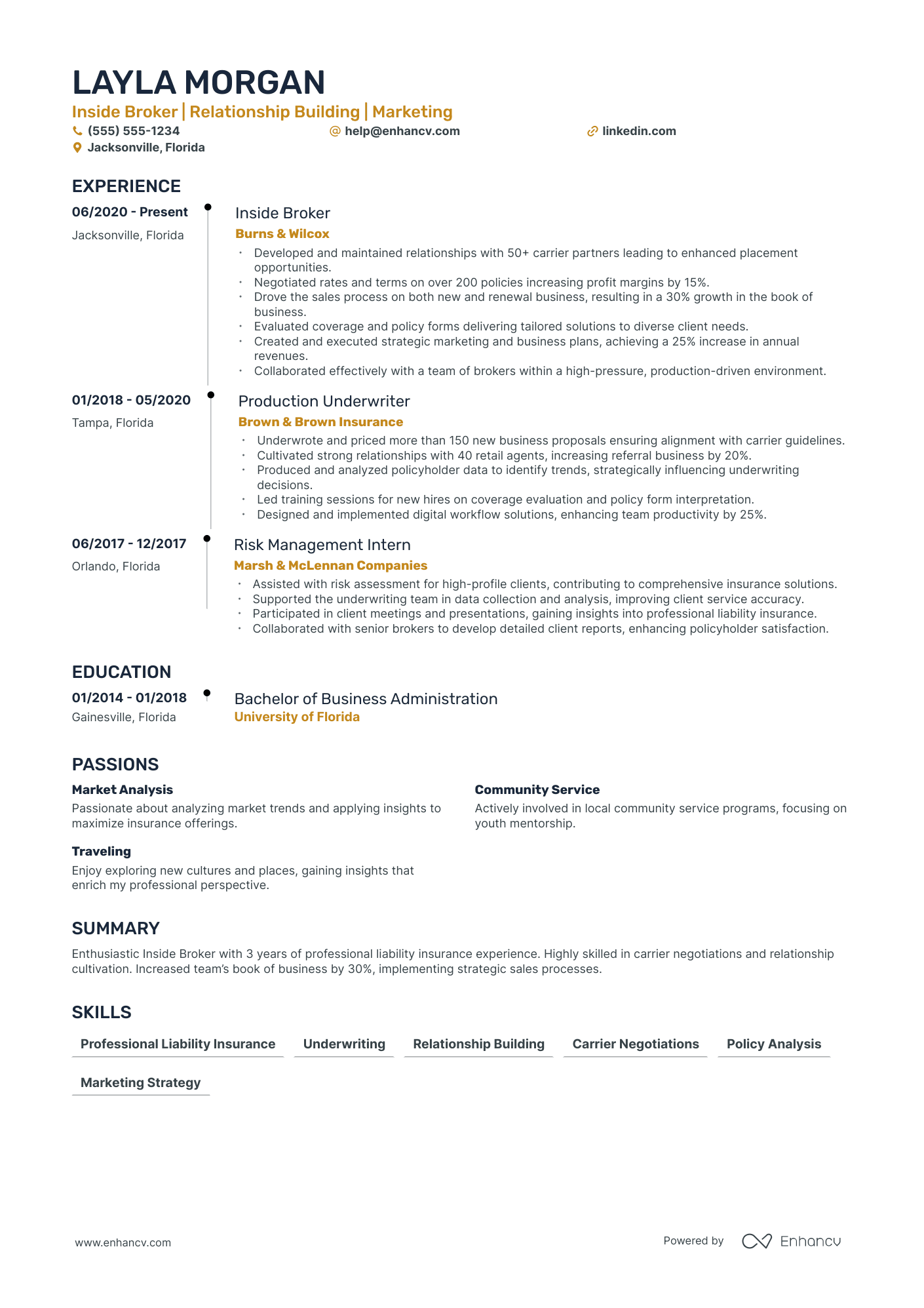 Insurance Broker Agent resume example