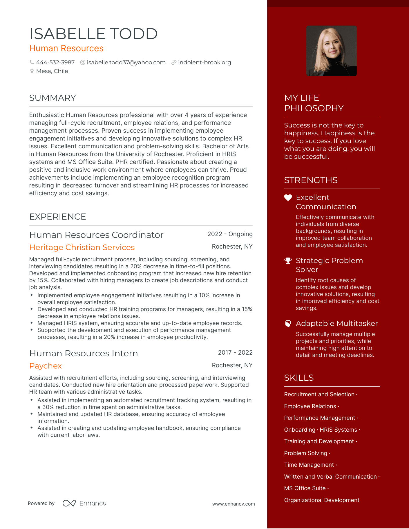 Modern Human Resources Resume Example