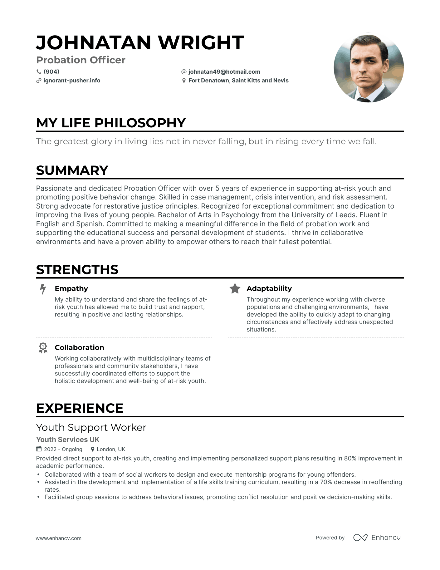 Creative Probation Officer Resume Example