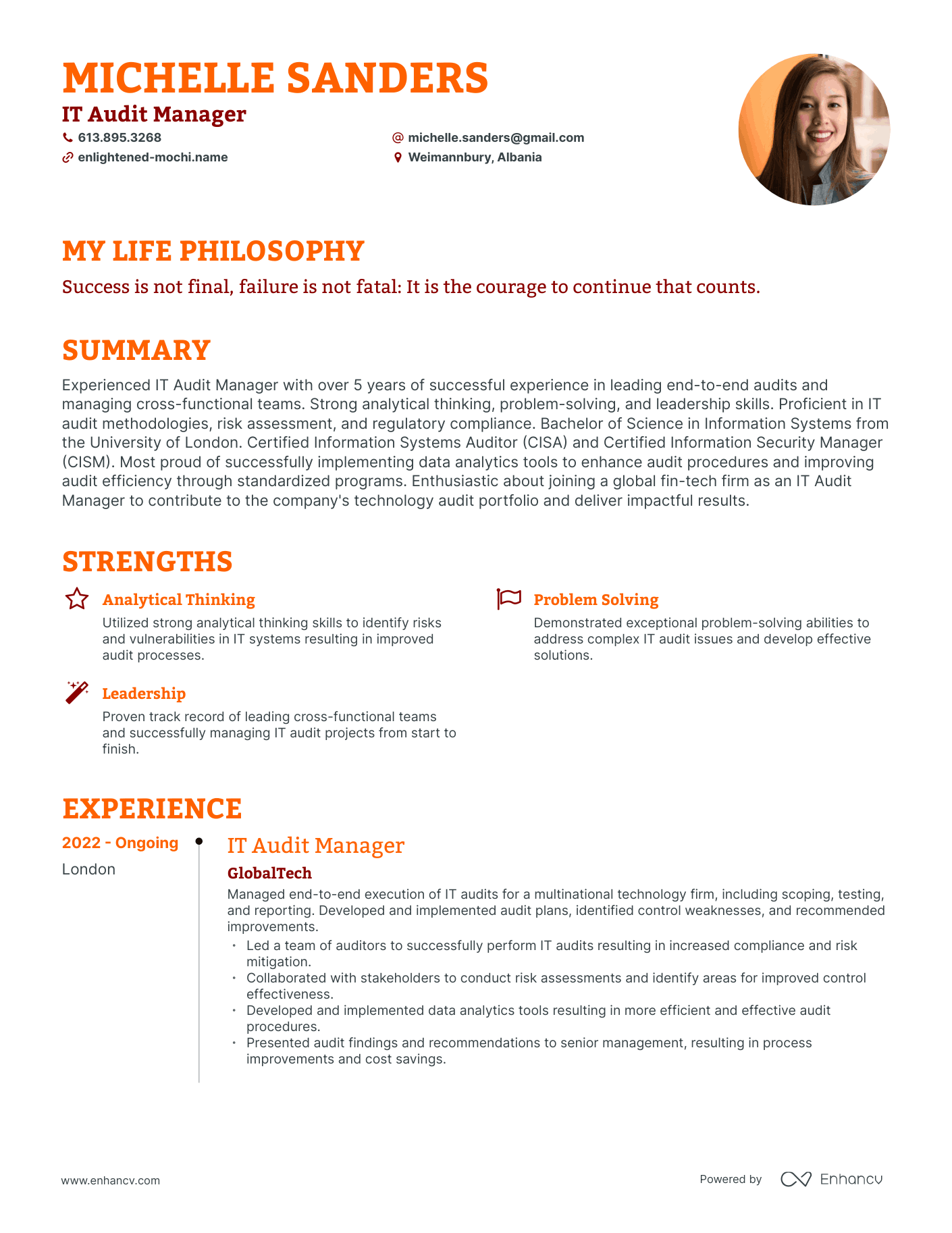 Creative IT Audit Manager Resume Example