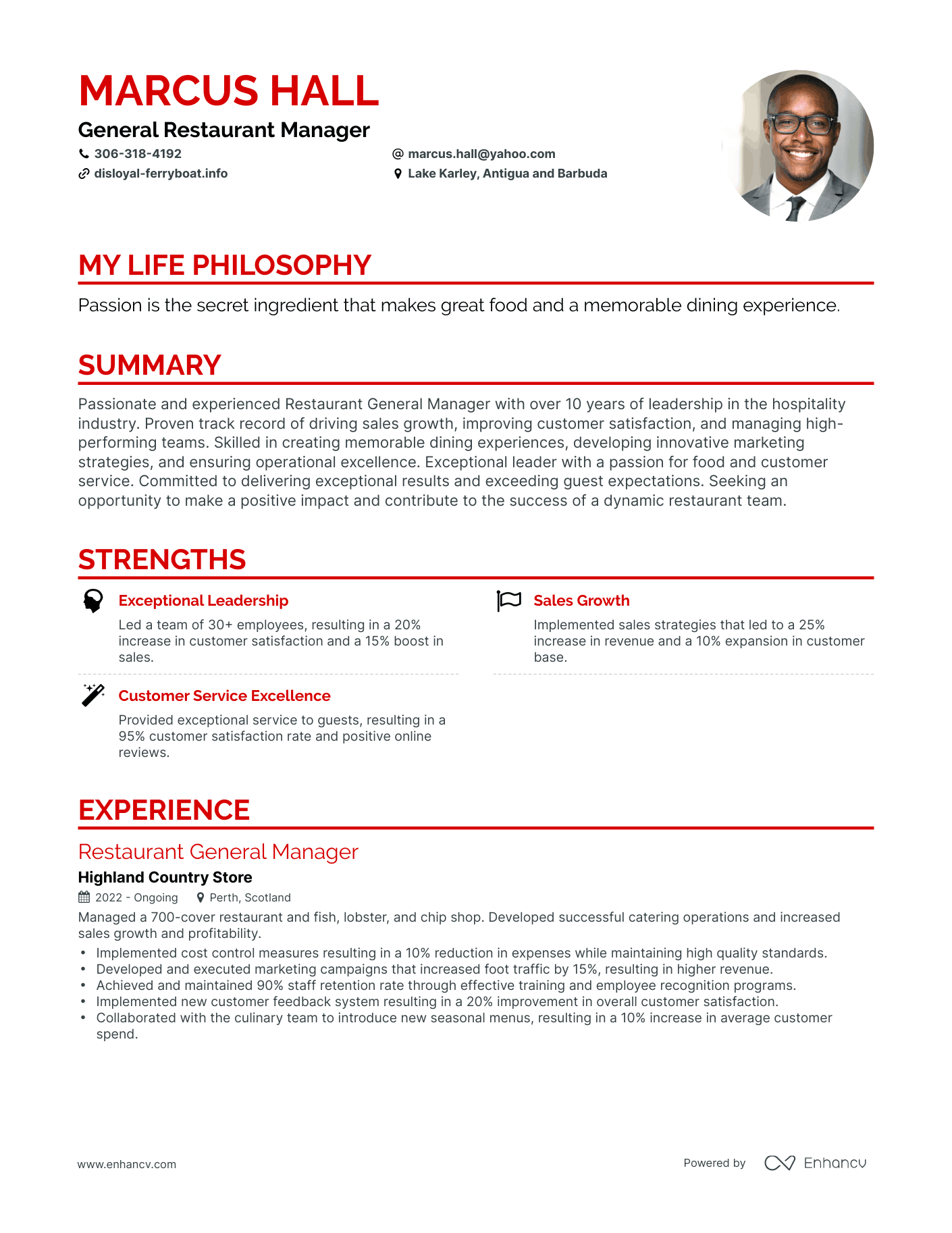 Creative General Restaurant Manager Resume Example
