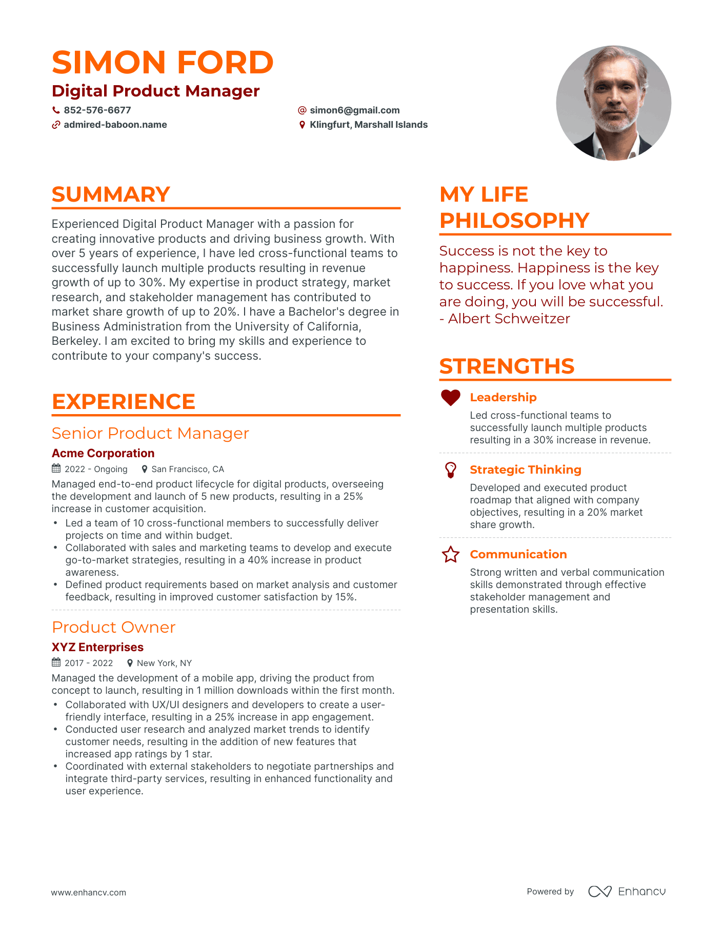 Modern Digital Product Manager Resume Example