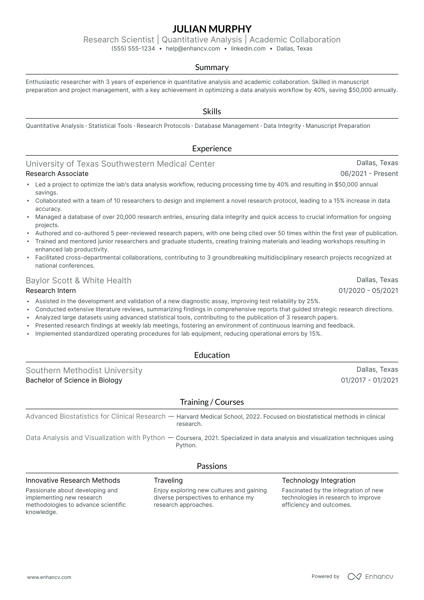 Research Scientist resume example