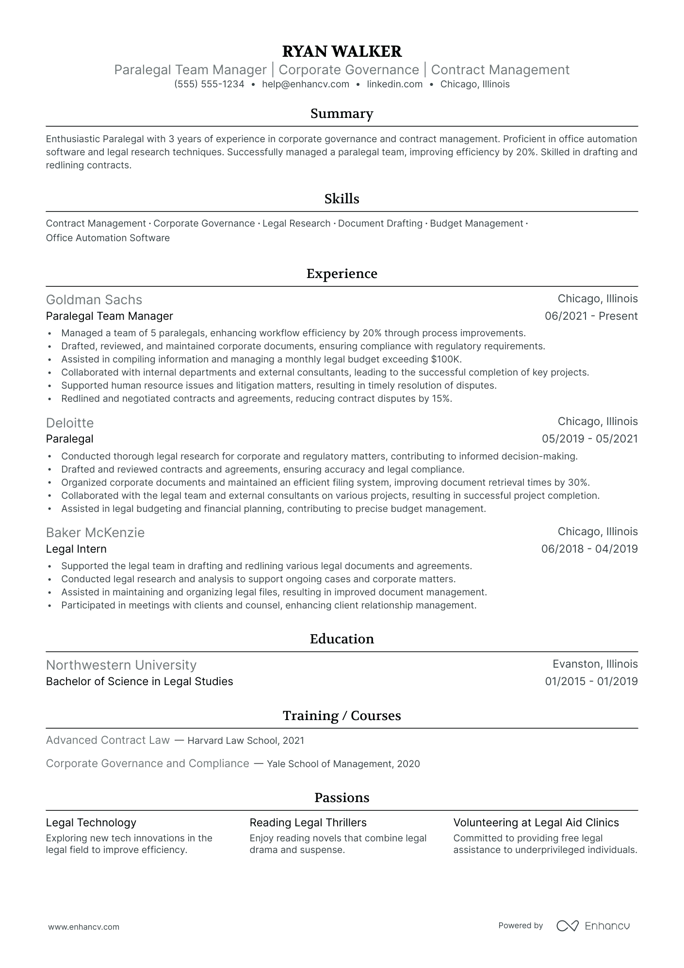 Paralegal Manager resume example