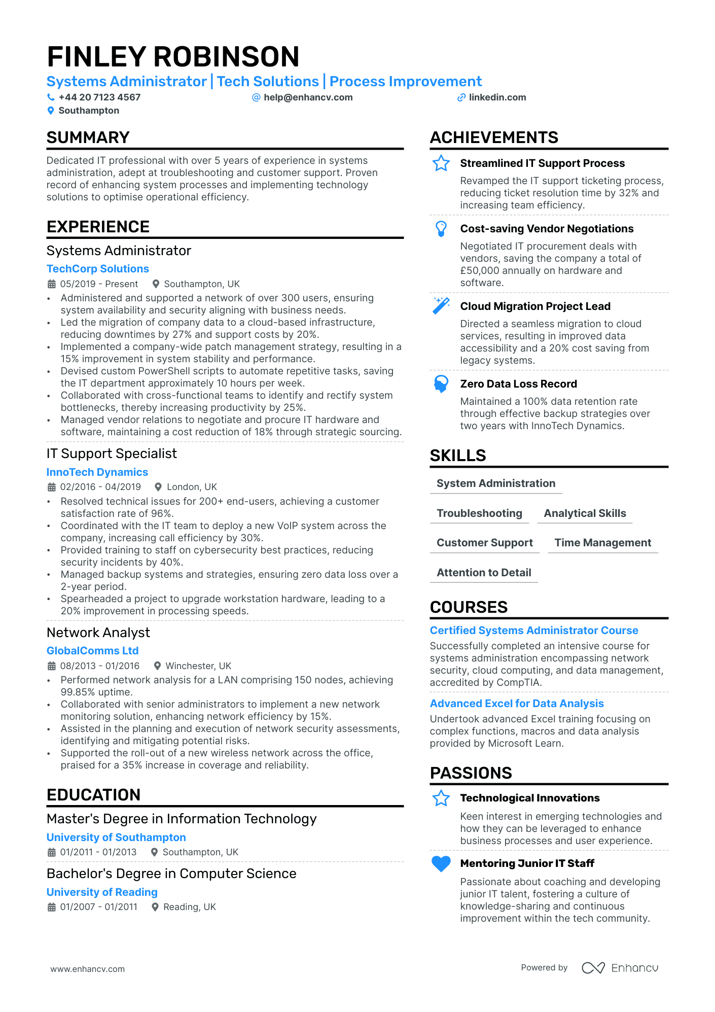 System Administrator cv example