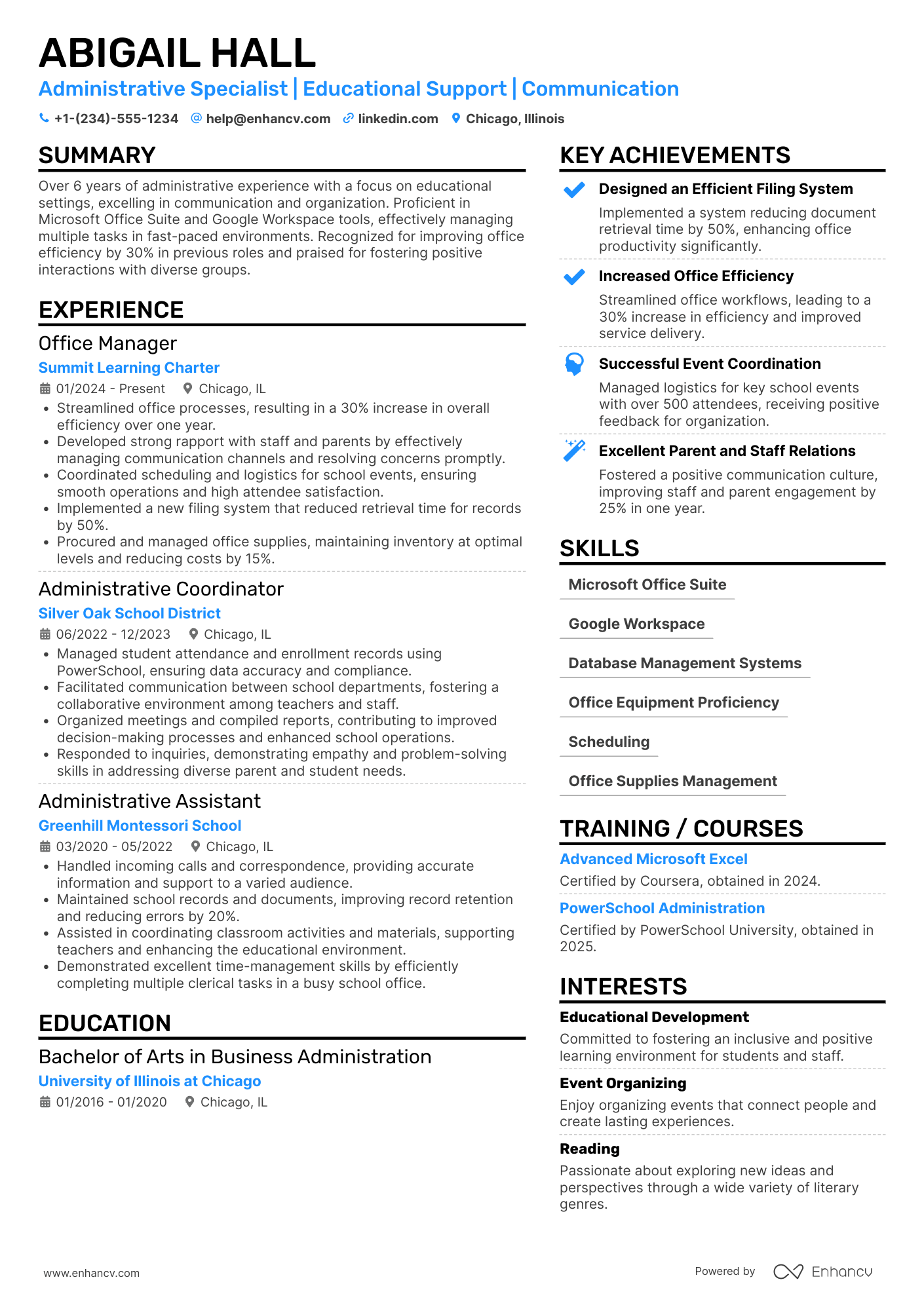 School Secretary resume example