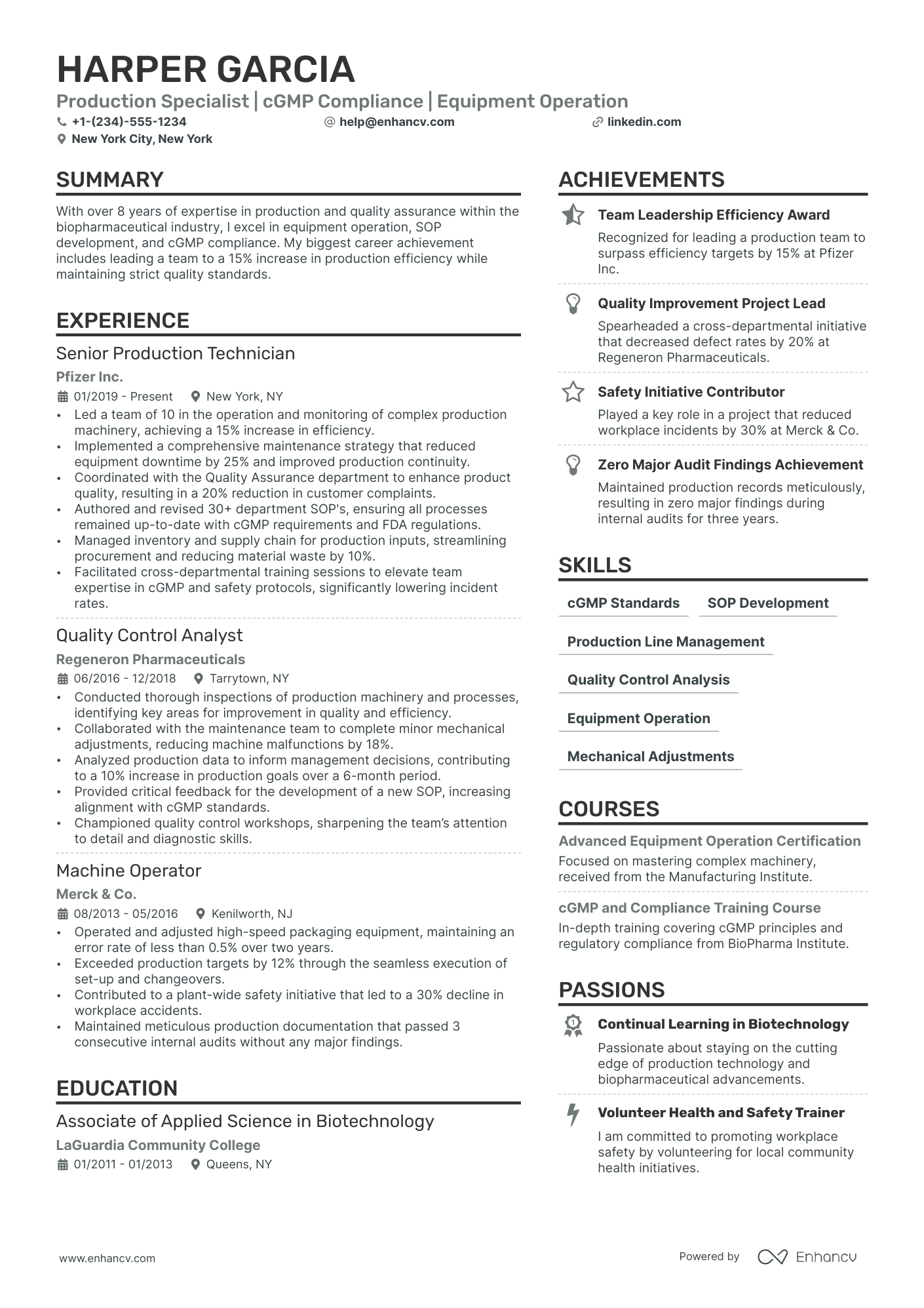 Manufacturing Technician resume example
