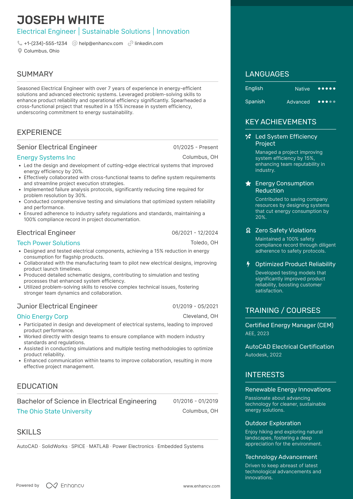 Electrical Engineering resume example