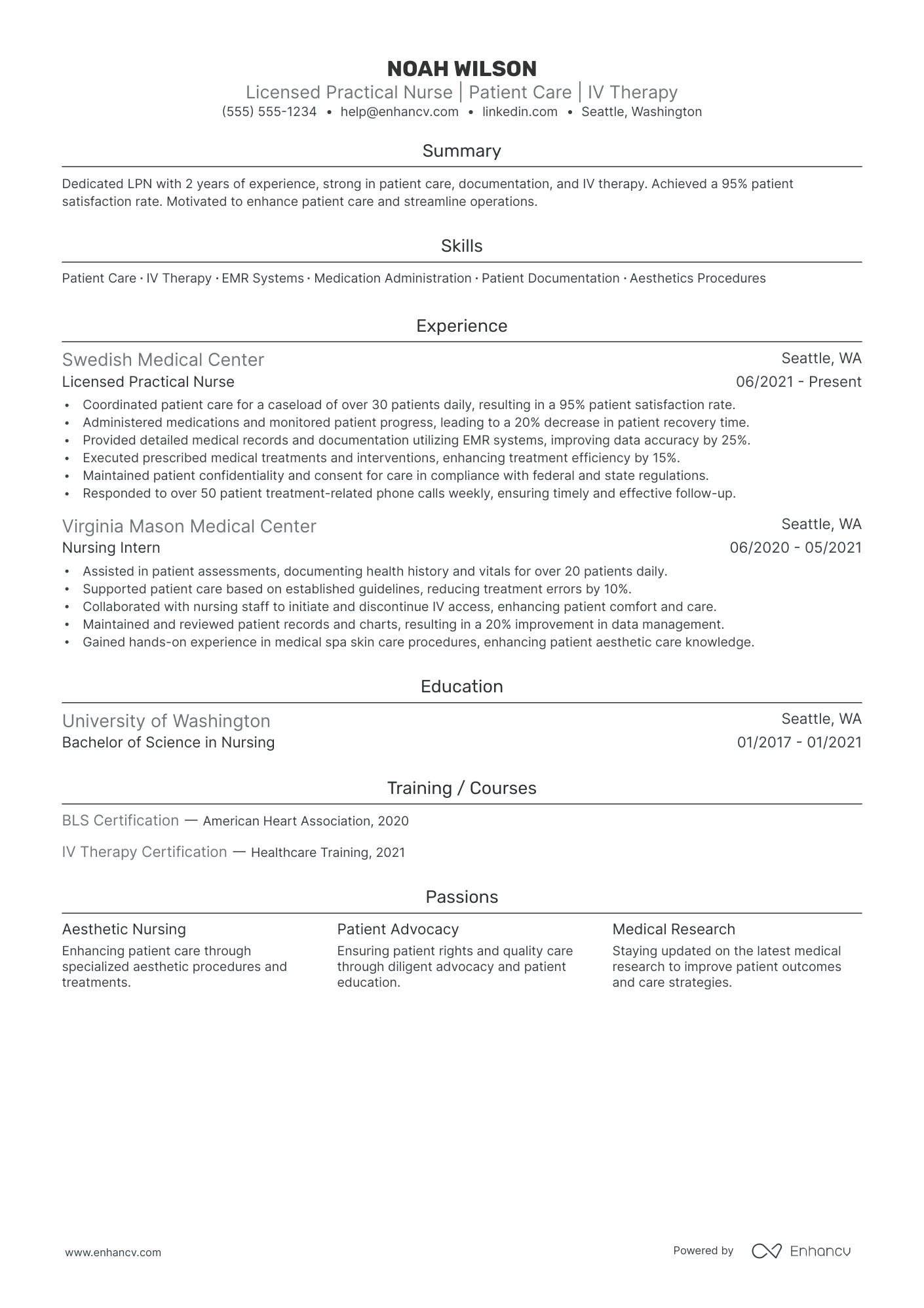 Licensed Vocational Nurse resume example