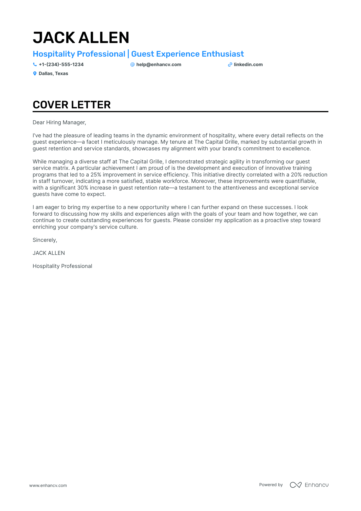 Hostess cover letter