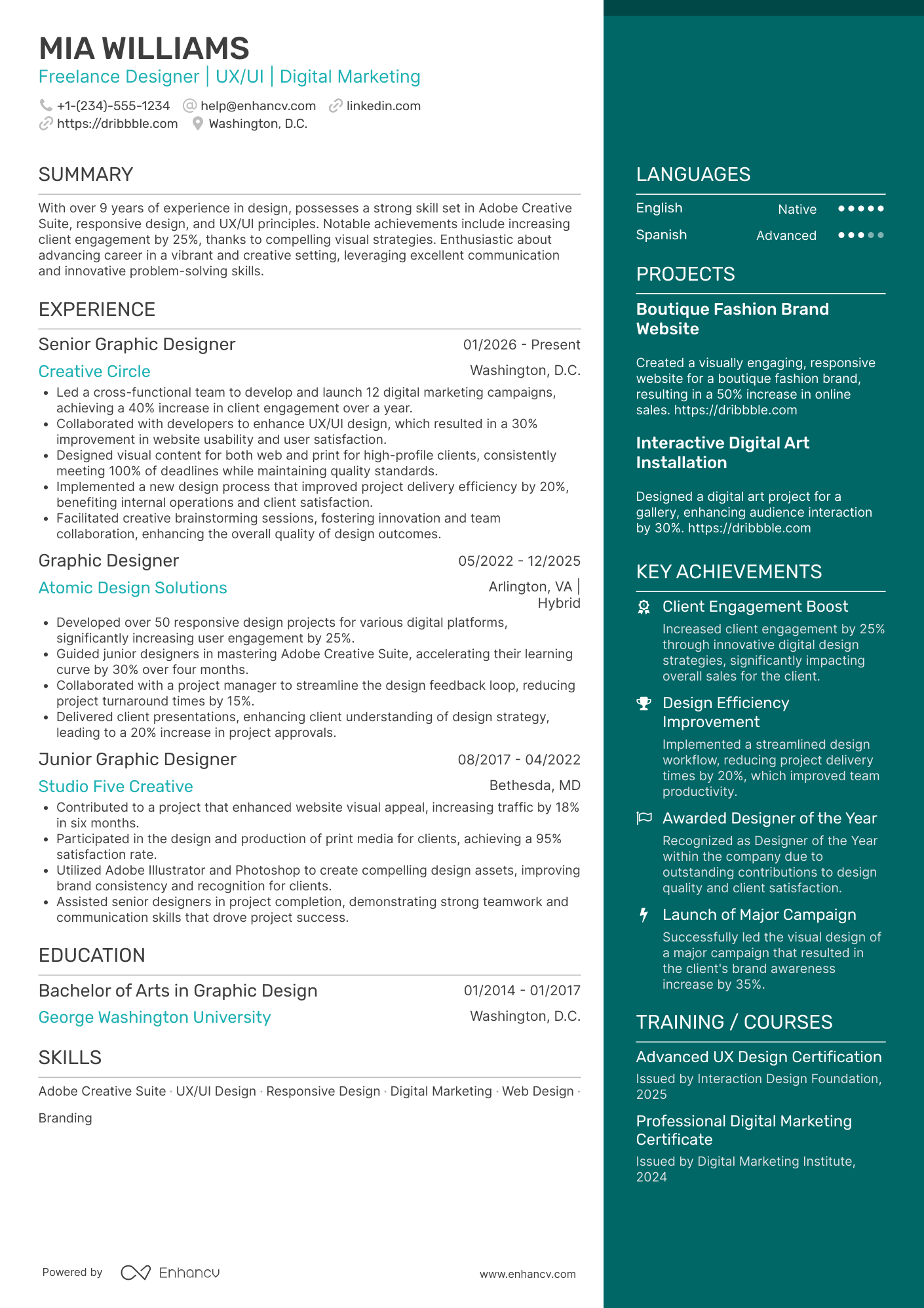 Freelance Designer resume example