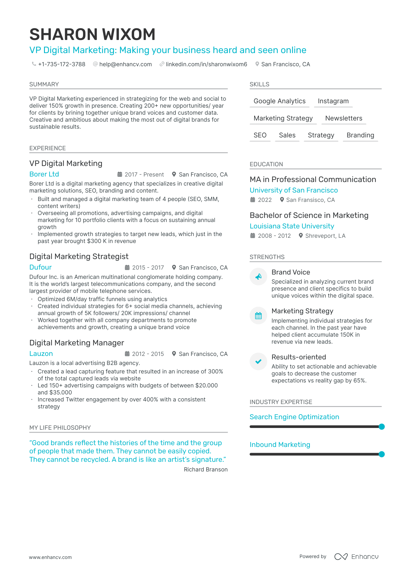 VP Digital Marketing resume example