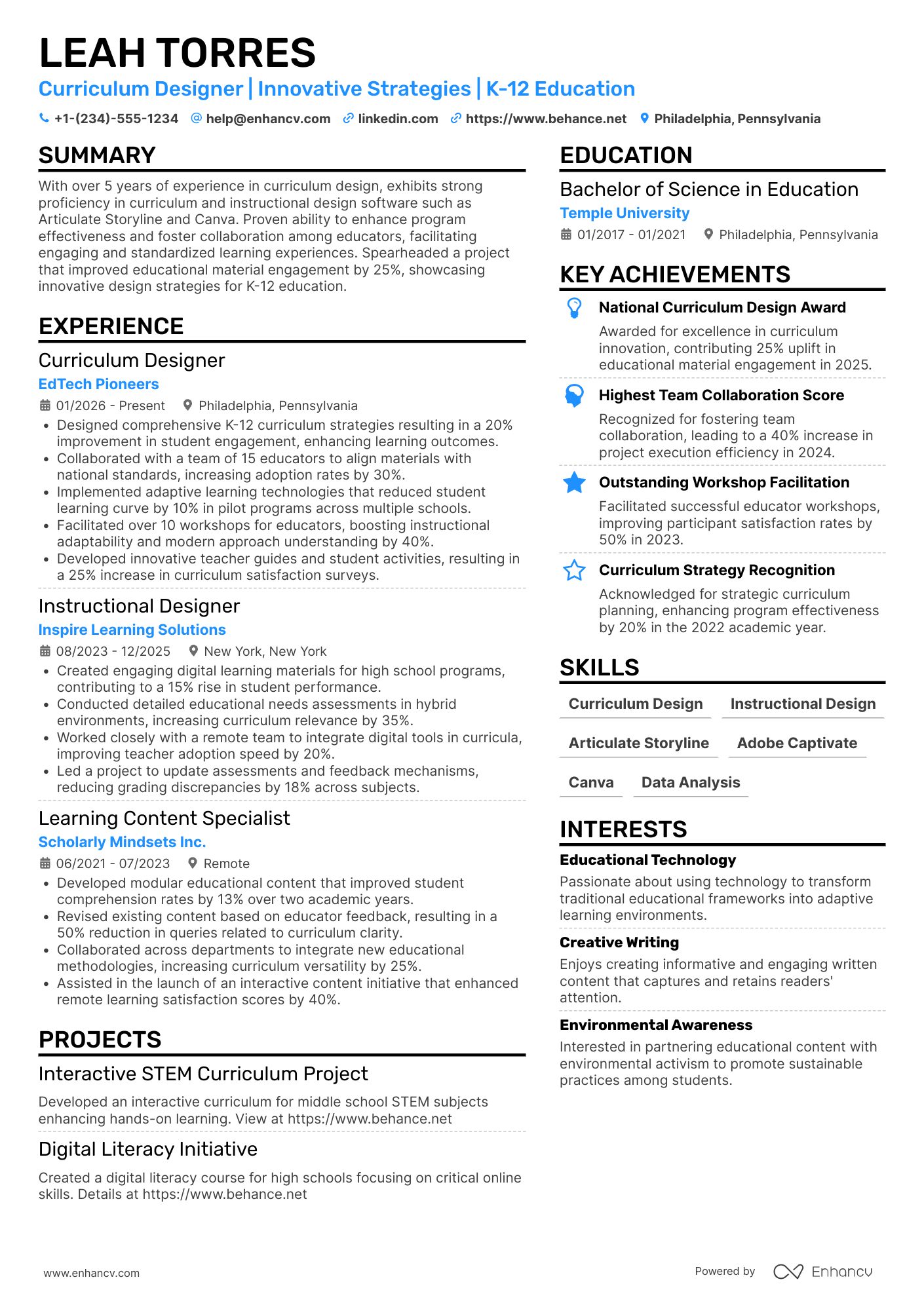 Curriculum Designer resume example