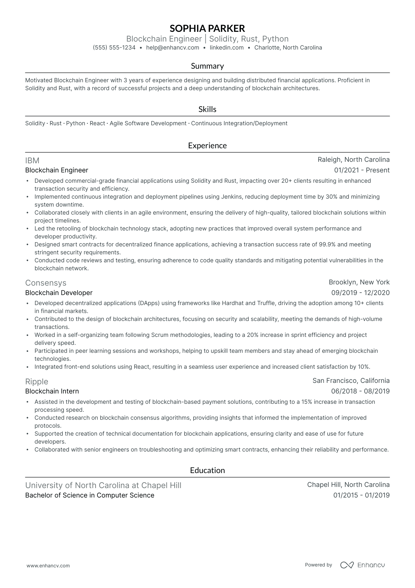 Senior Blockchain Developer resume example