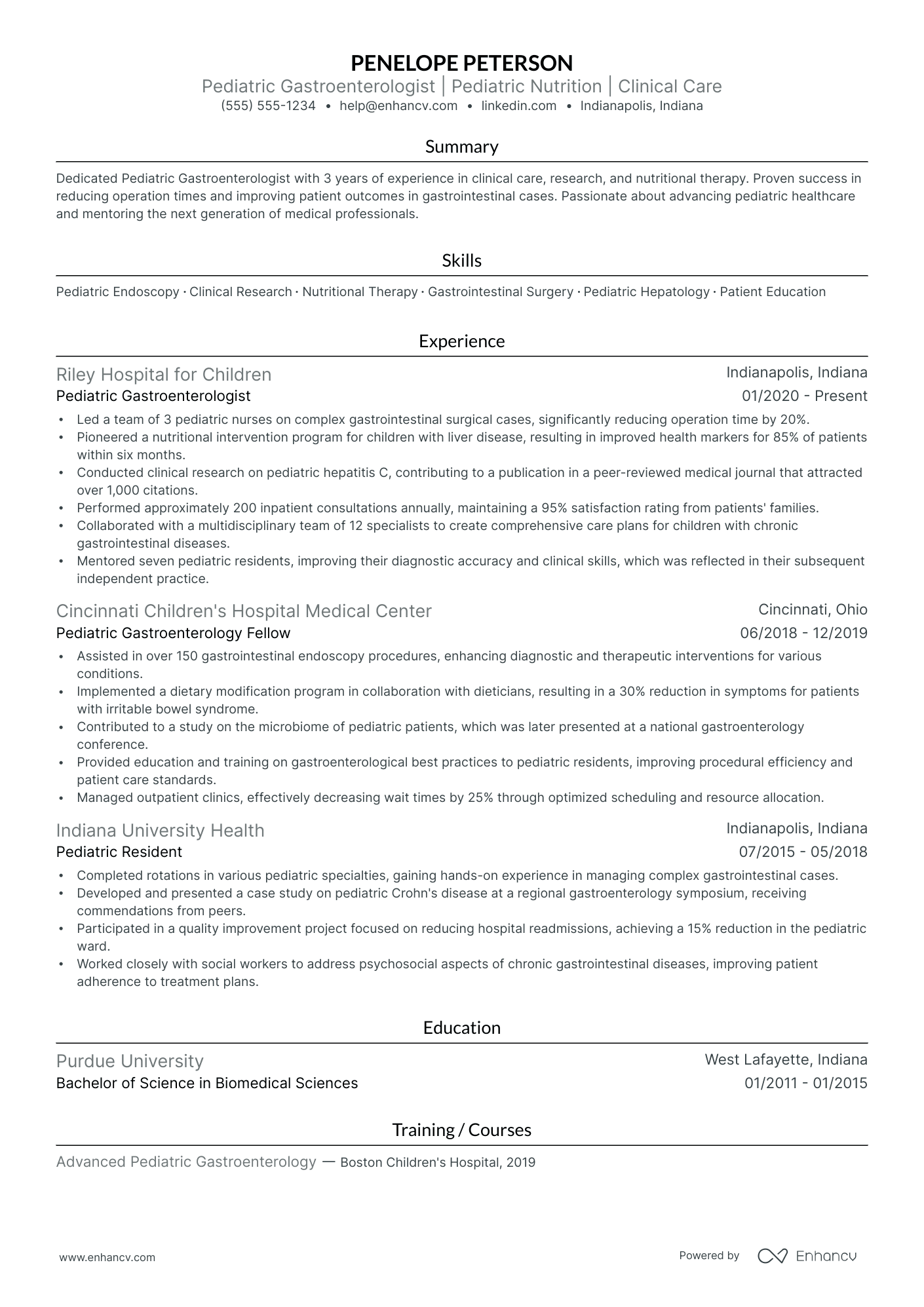 Pediatric Dietician resume example