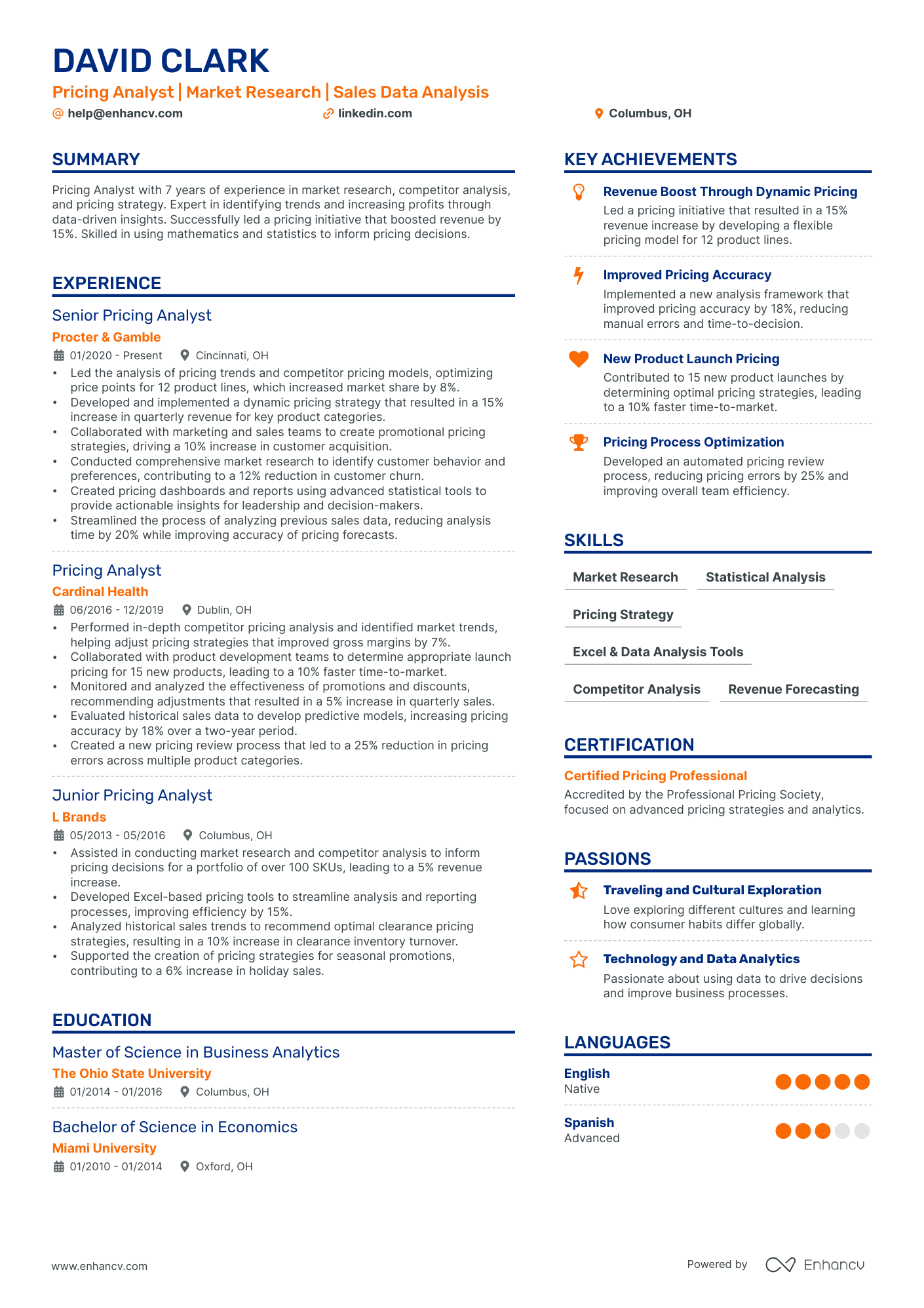 Pricing Analyst resume example