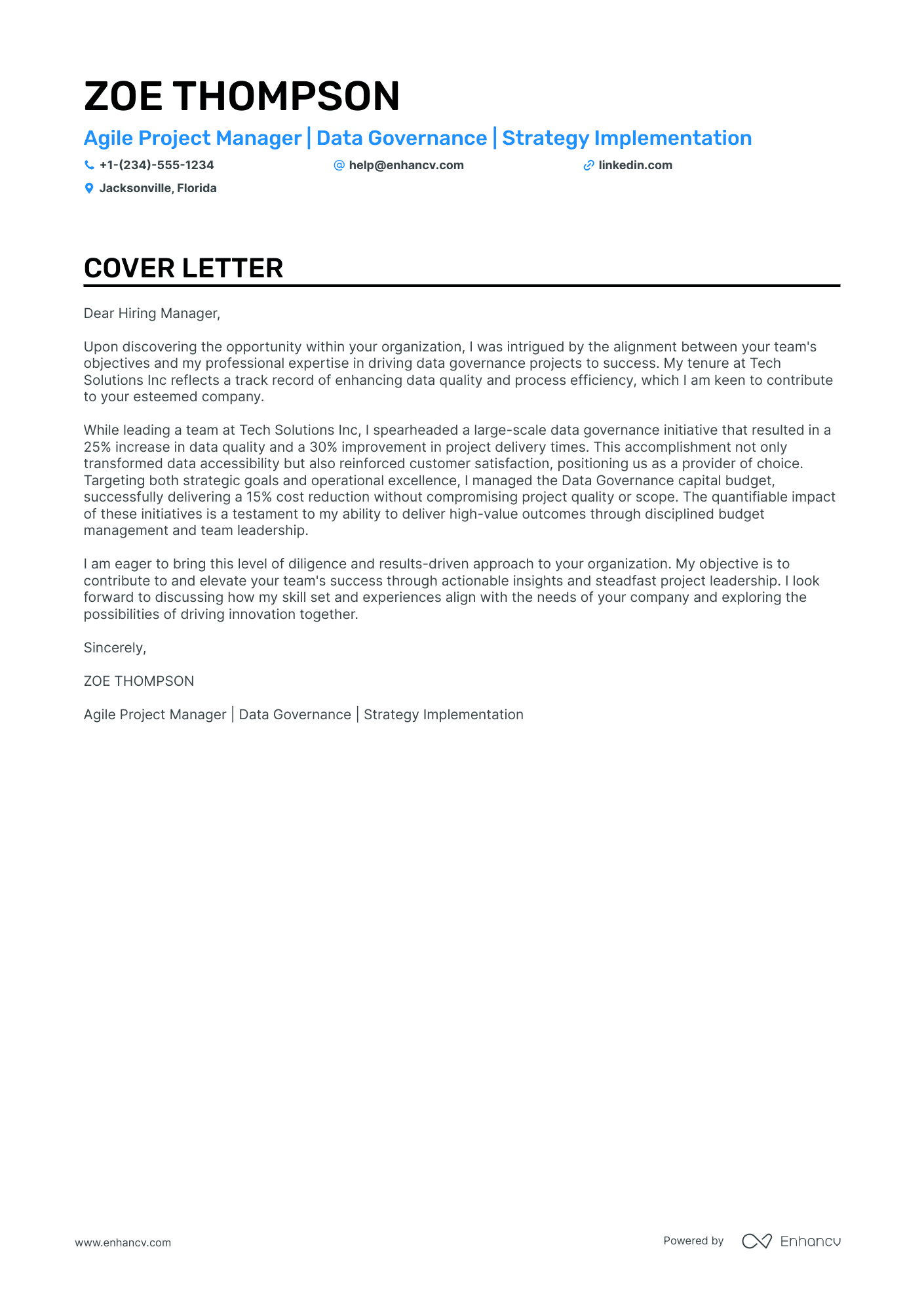 Agile Project Manager cover letter