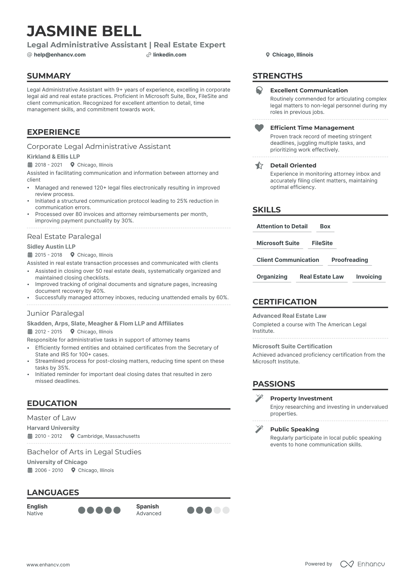 Real Estate Legal Assistant resume example