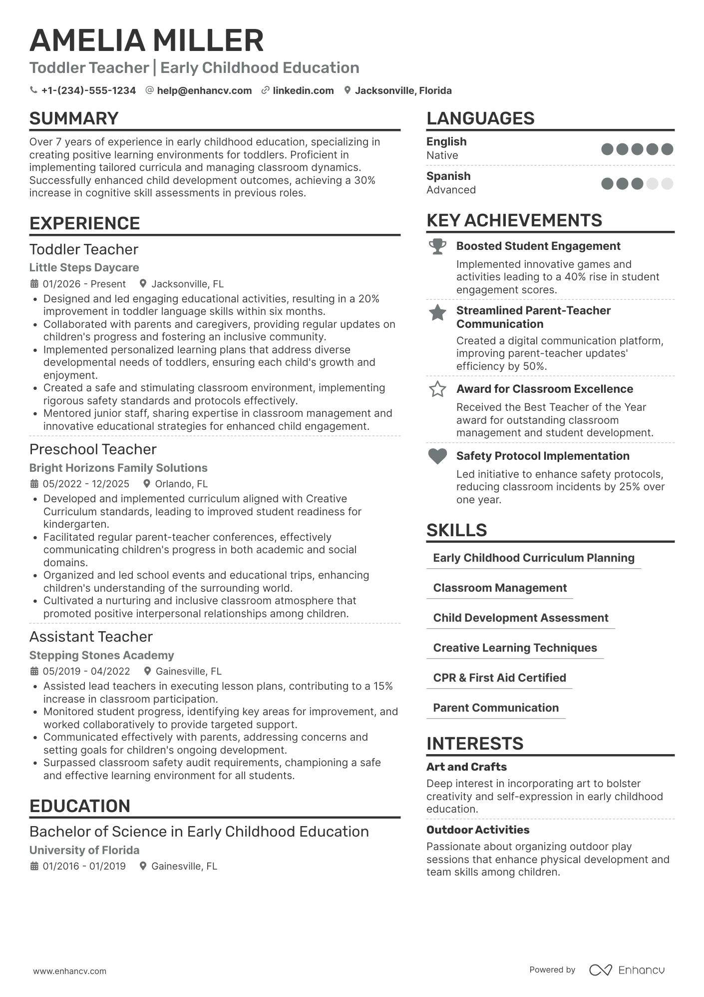 Toddler Teacher resume example