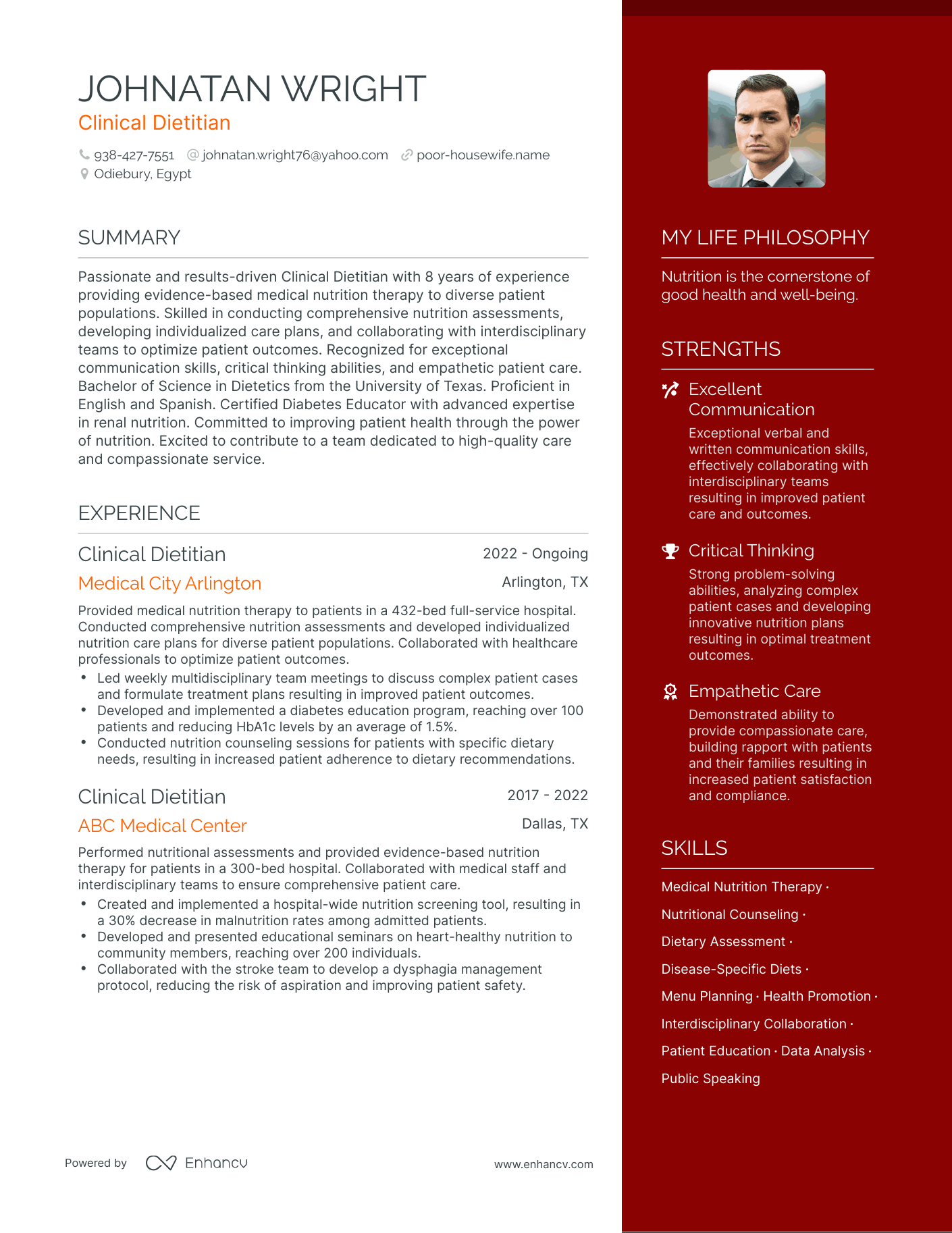 Modern Clinical Dietitian Resume Example