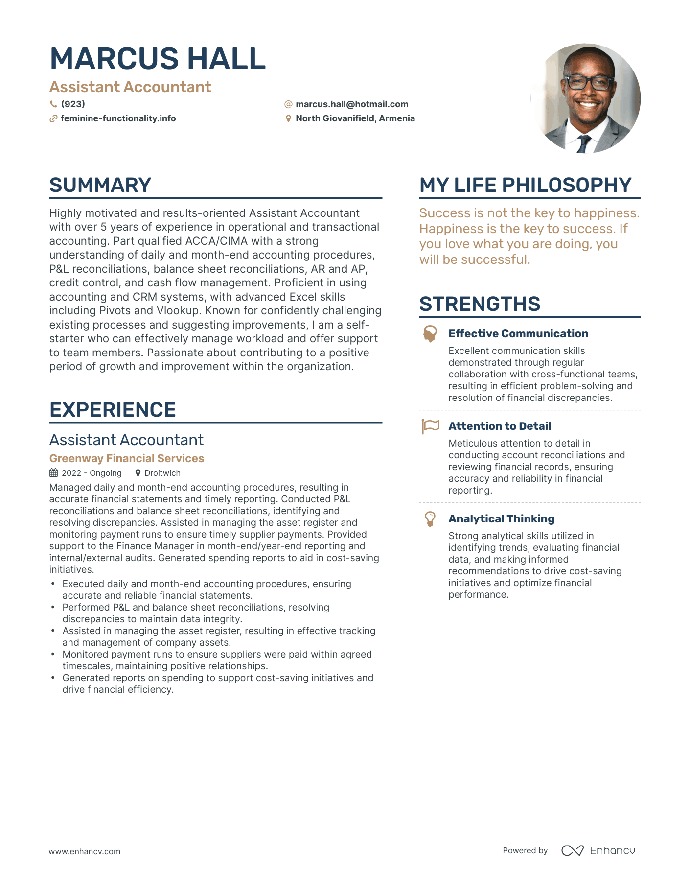 Modern Assistant Accountant Resume Example