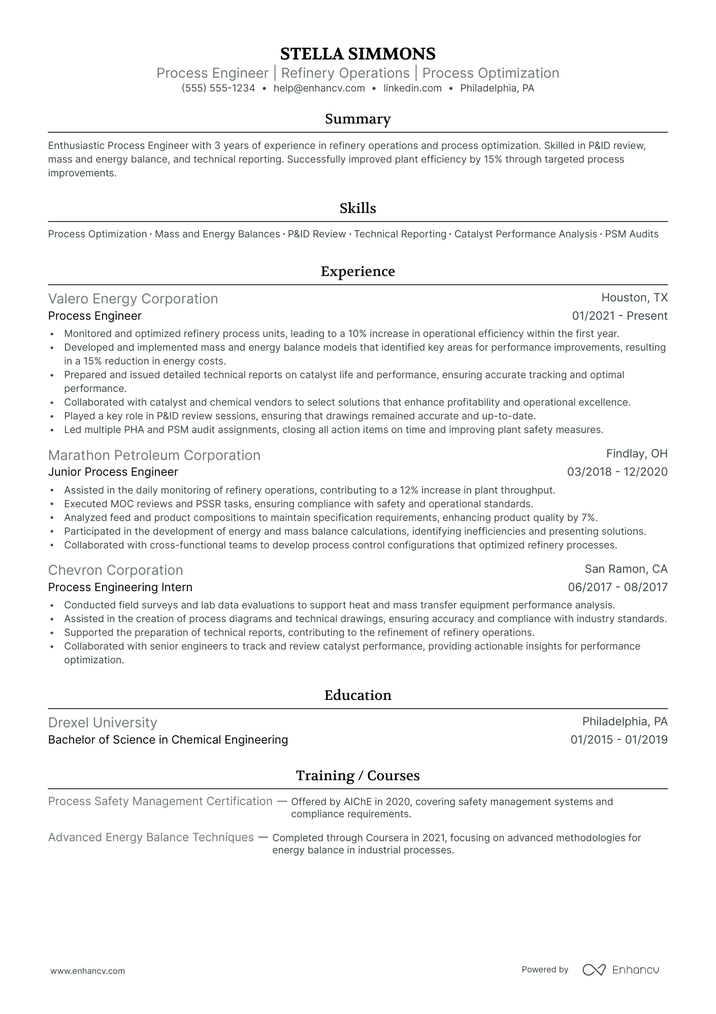 Assistant Process Engineer resume example