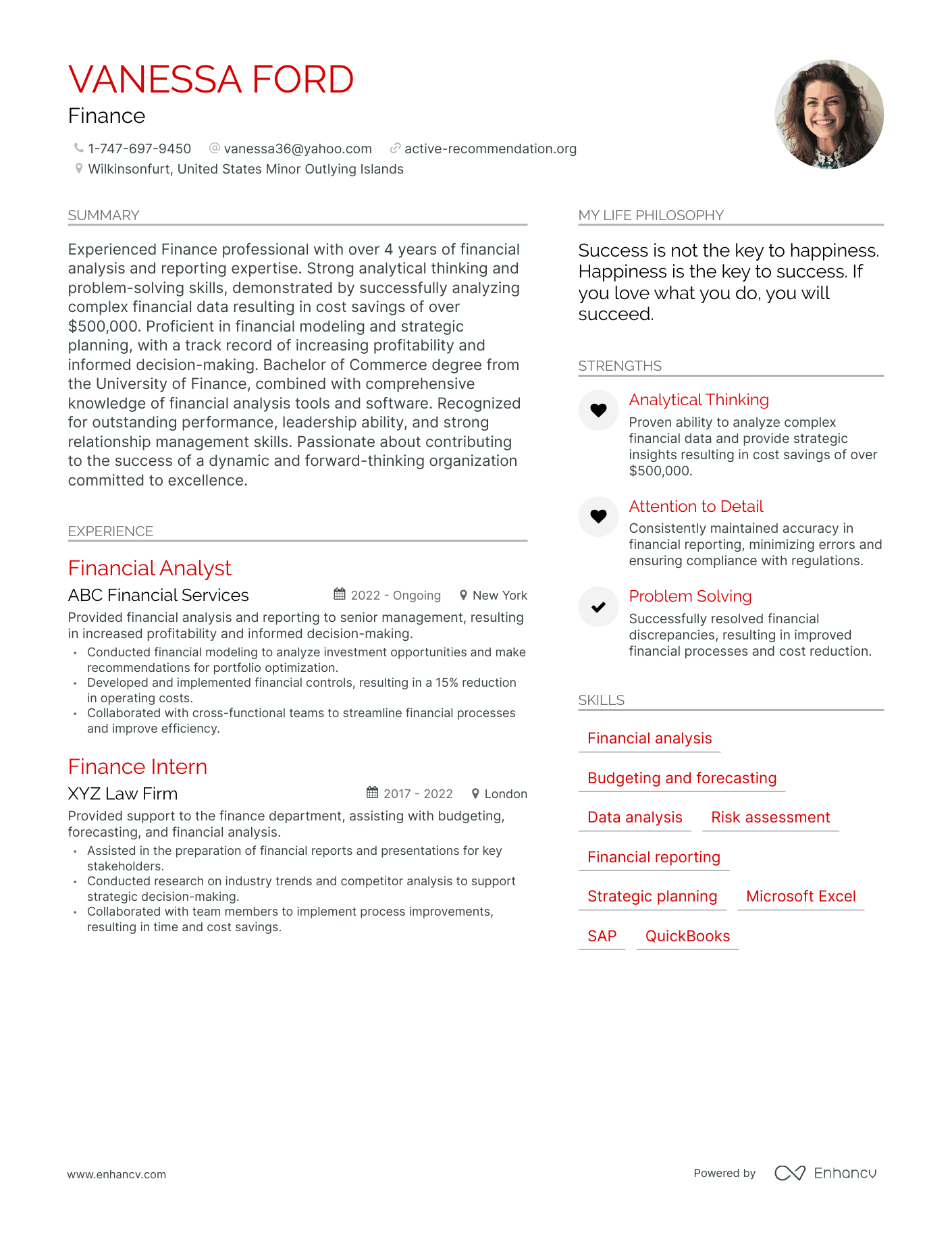 Finance resume example