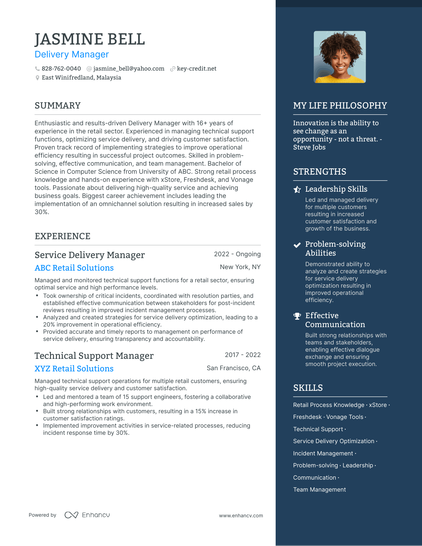 Delivery Manager resume example